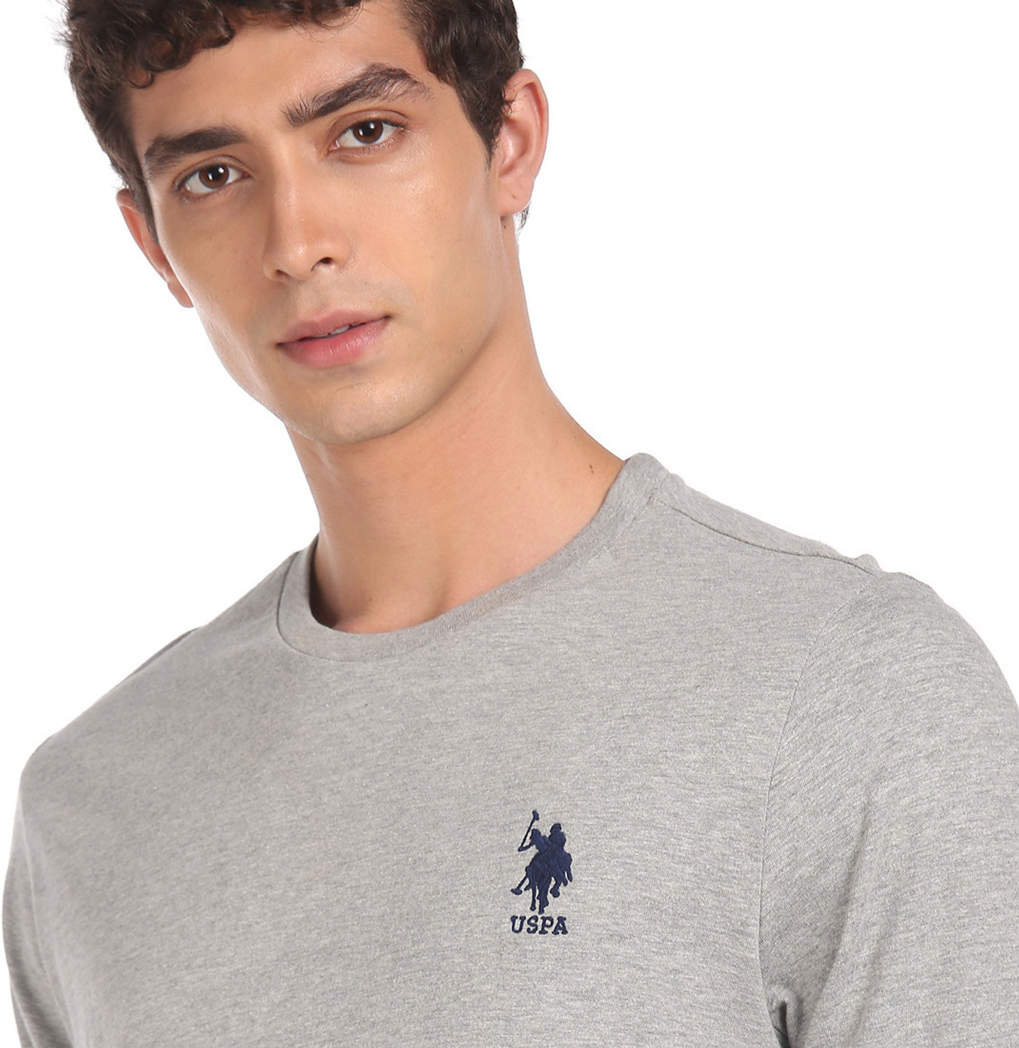 Image of U.S. POLO ASSN. Solid Men Round Neck Grey T-Shirt