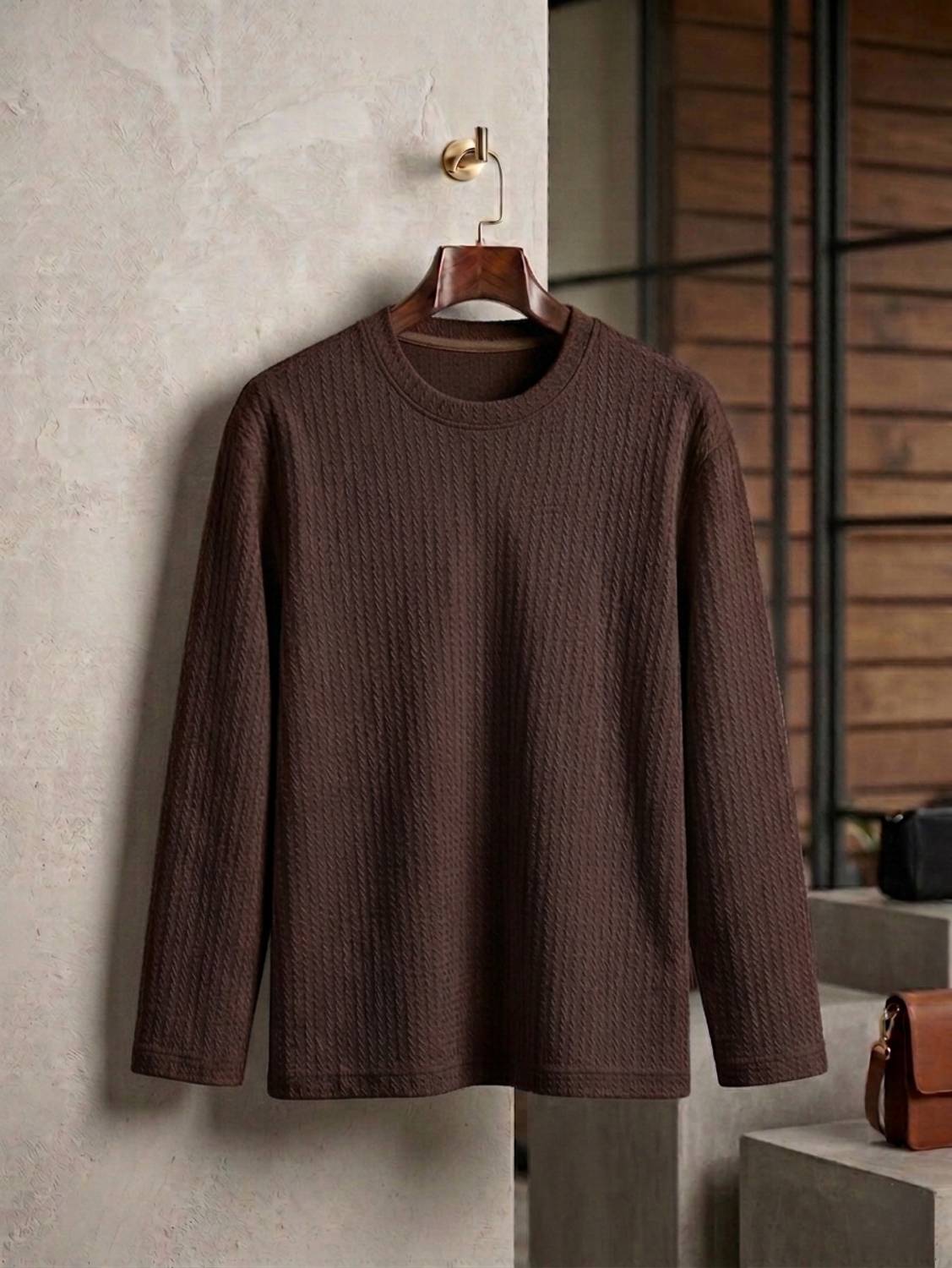 LAVENIR Men Round Neck Brown T-Shirt - Image 1