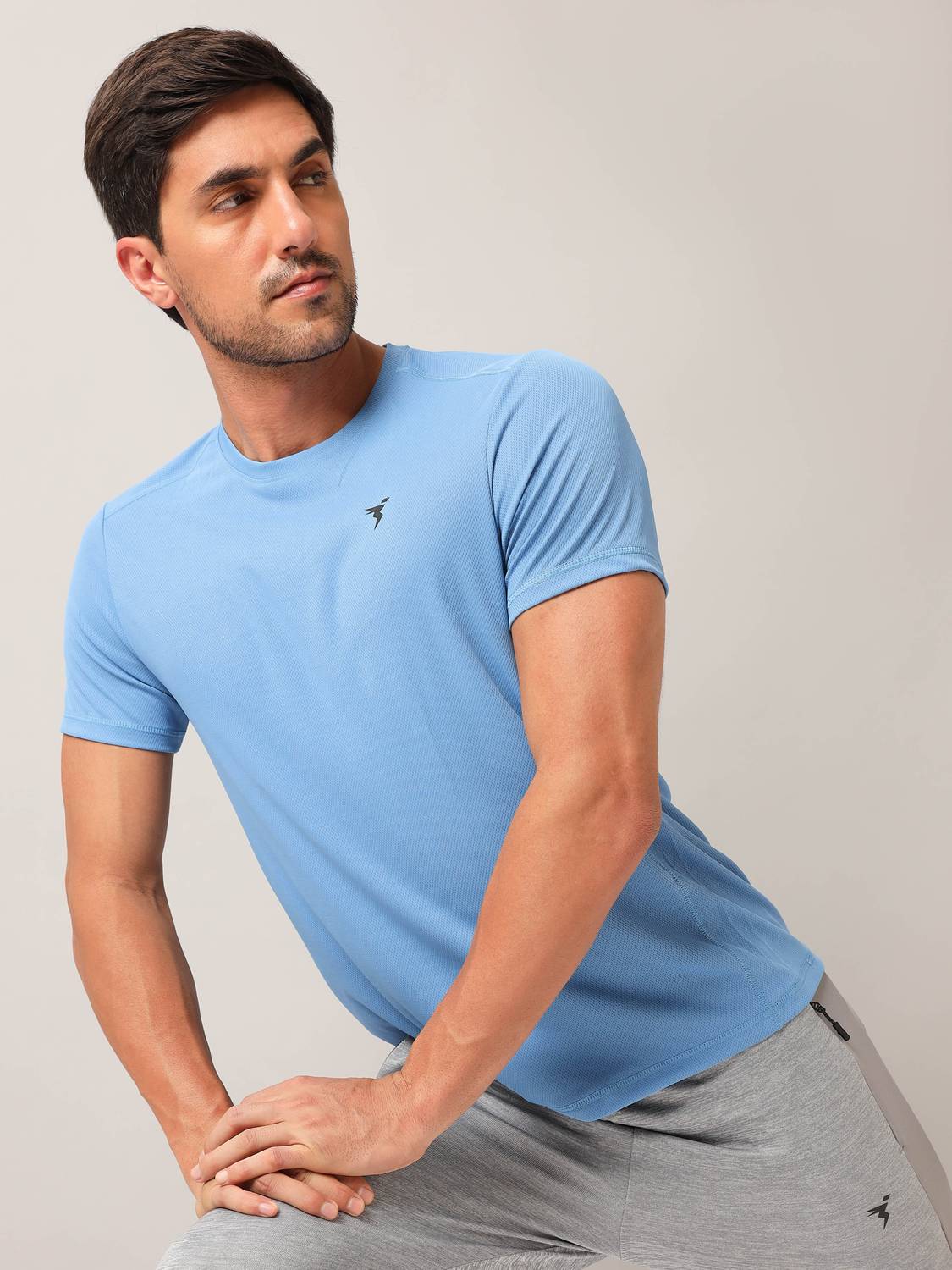 TECHNOSPORT Men Solid Round Neck Polyester Blue T-Shirt