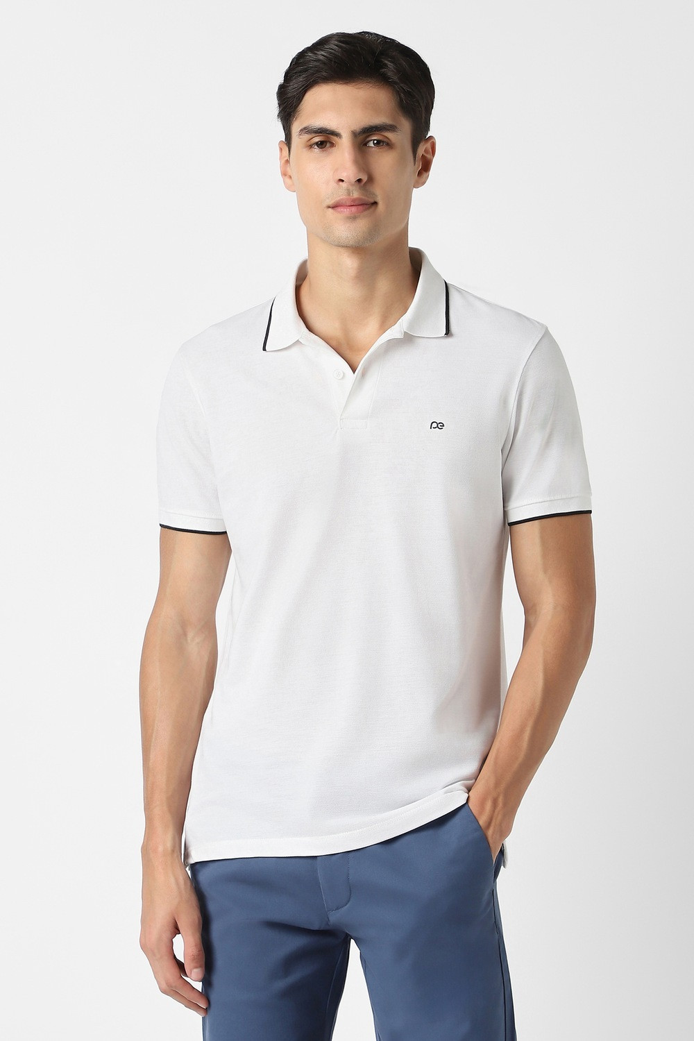 Image of PETER ENGLAND Solid Men Polo Neck White T-Shirt