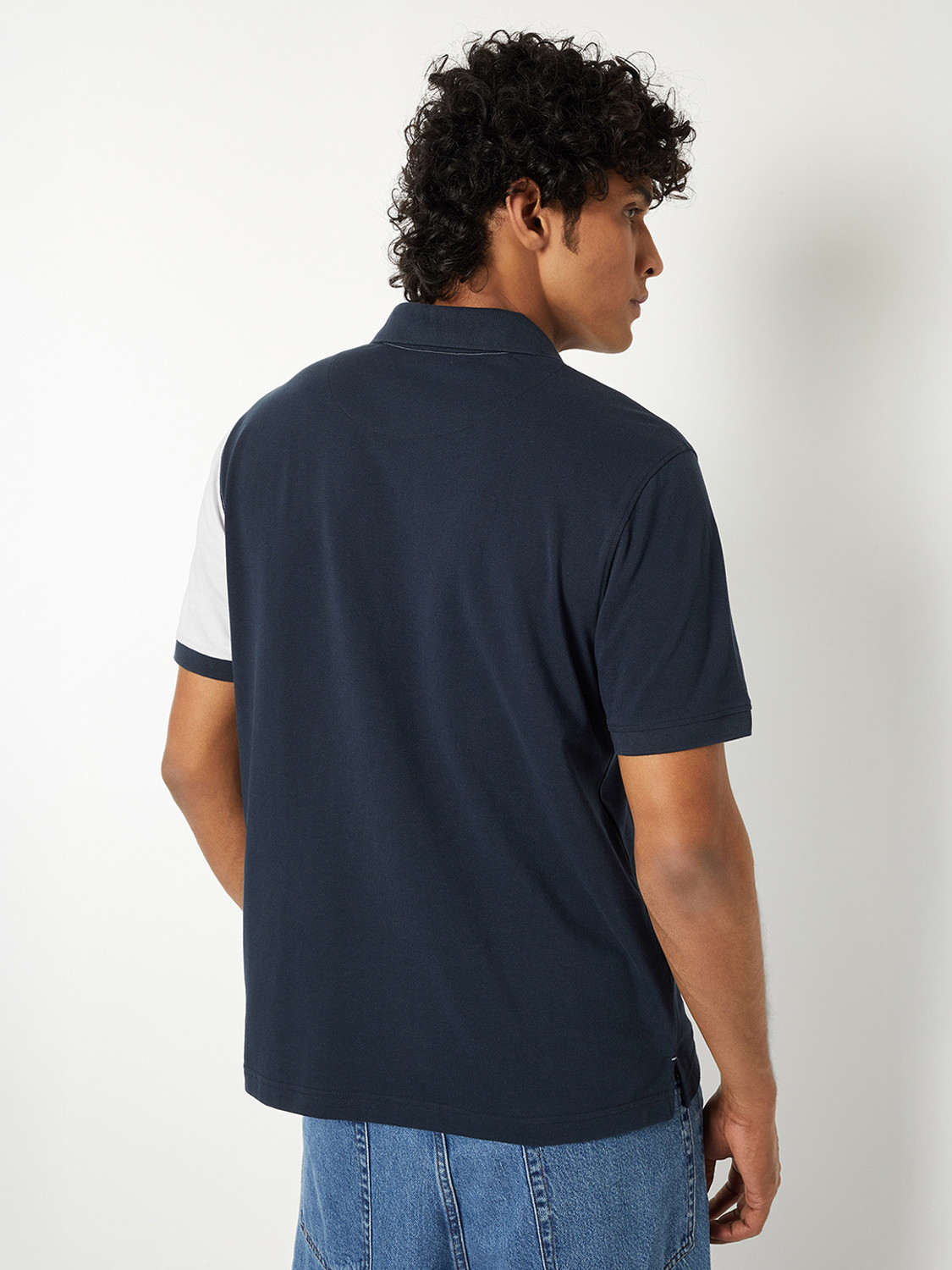 Image of MAX Colorblock Men Polo Neck Blue T-Shirt