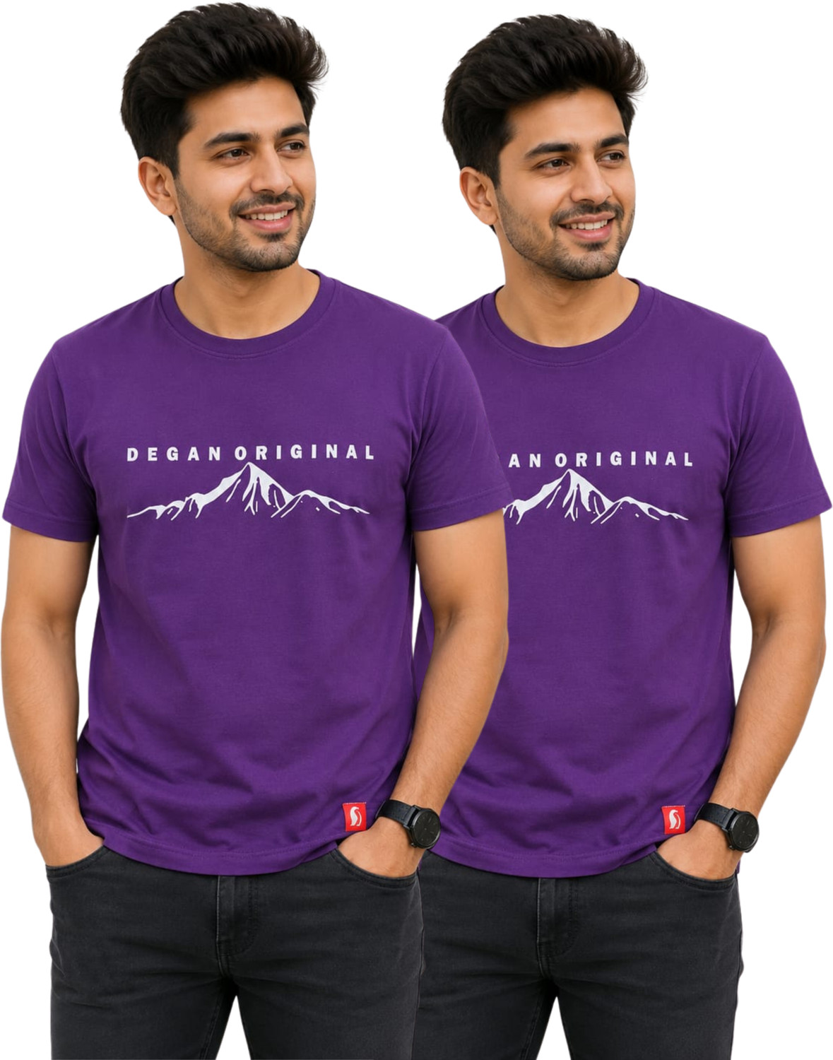 Image of Degan Boutique Men Graphic Print Round Neck Pure Cotton Purple T-Shirt