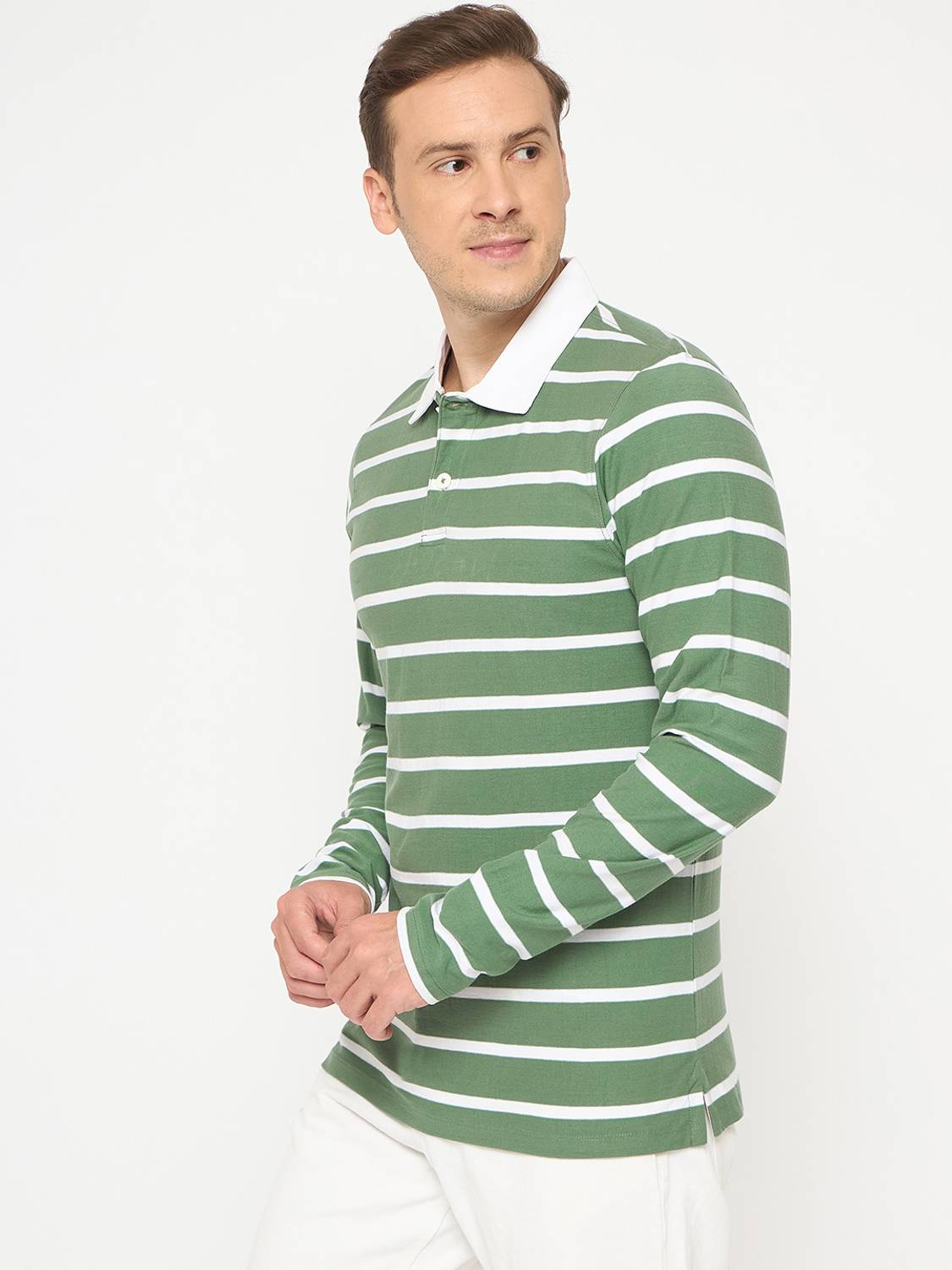 Auxamis Printed Men Polo Neck Beige T-Shirt