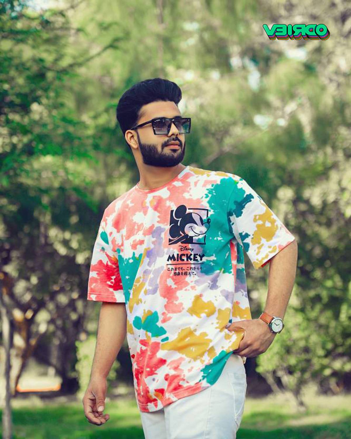 Veirdo Disney MICKEY MOUSE Men Tie & Dye Round Neck Pure Cotton M