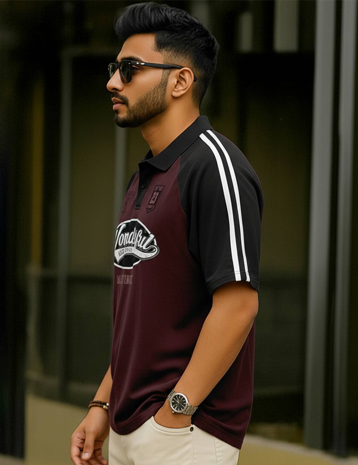 Force Printed Men Polo Neck Maroon T-Shirt - Image 3