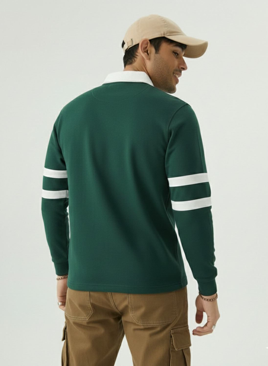 Image of Try This Printed Men Zip Neck Light Green, Beige T-Shirt