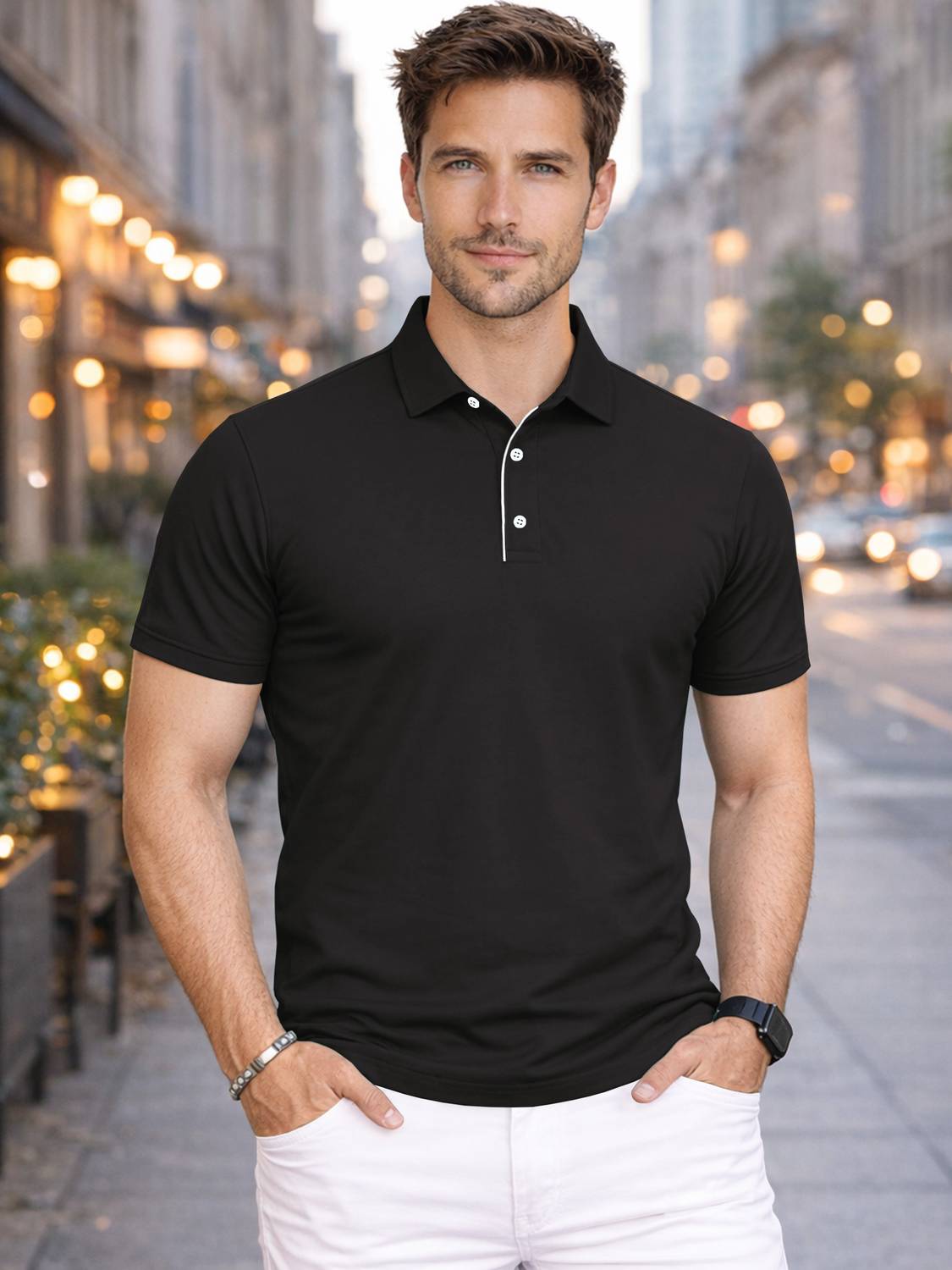 VeBNoR Men Solid Polo Neck Polyester Black T-Shirt
