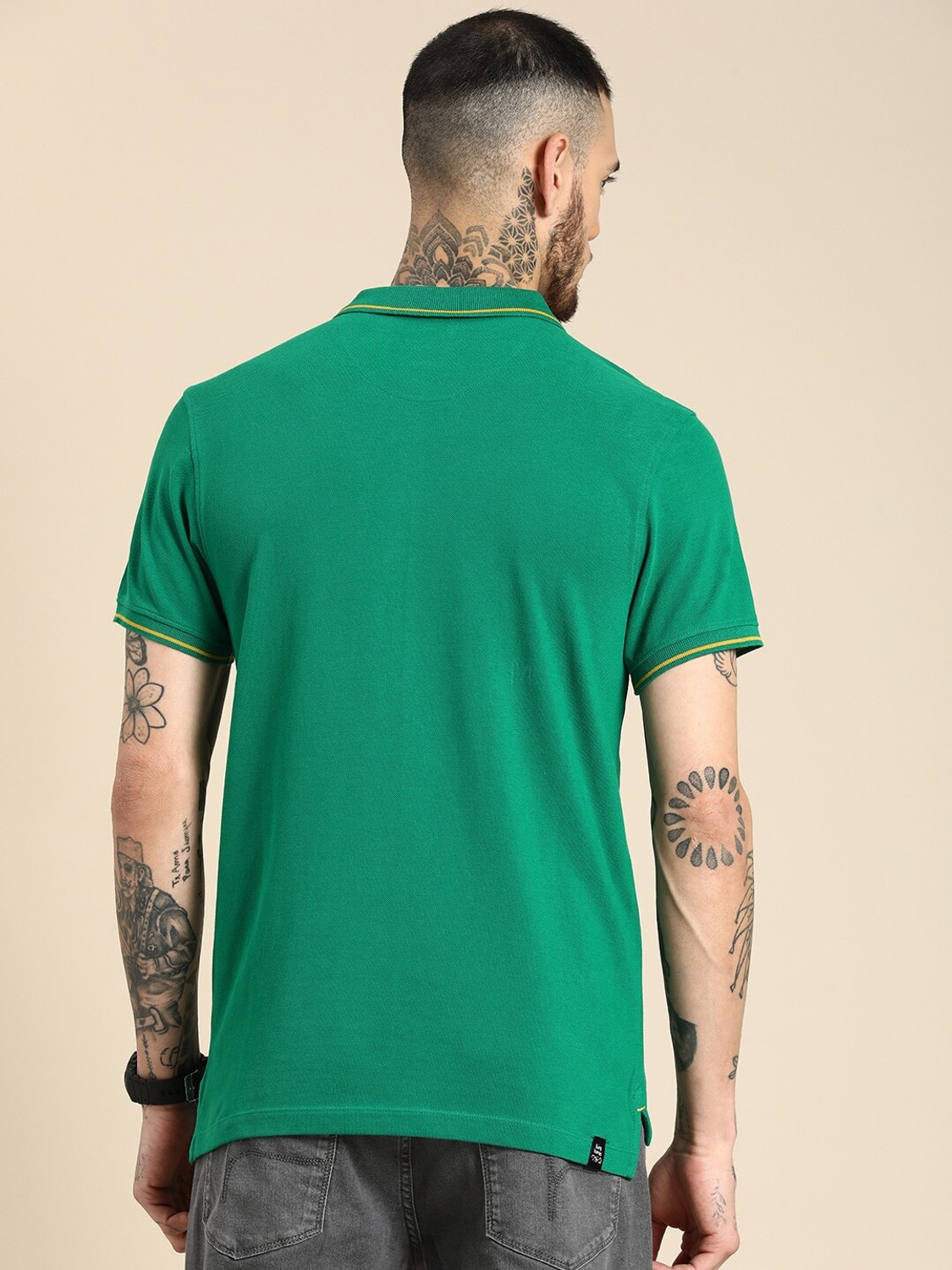 Image of BEING HUMAN Solid Men Polo Neck Green T-Shirt