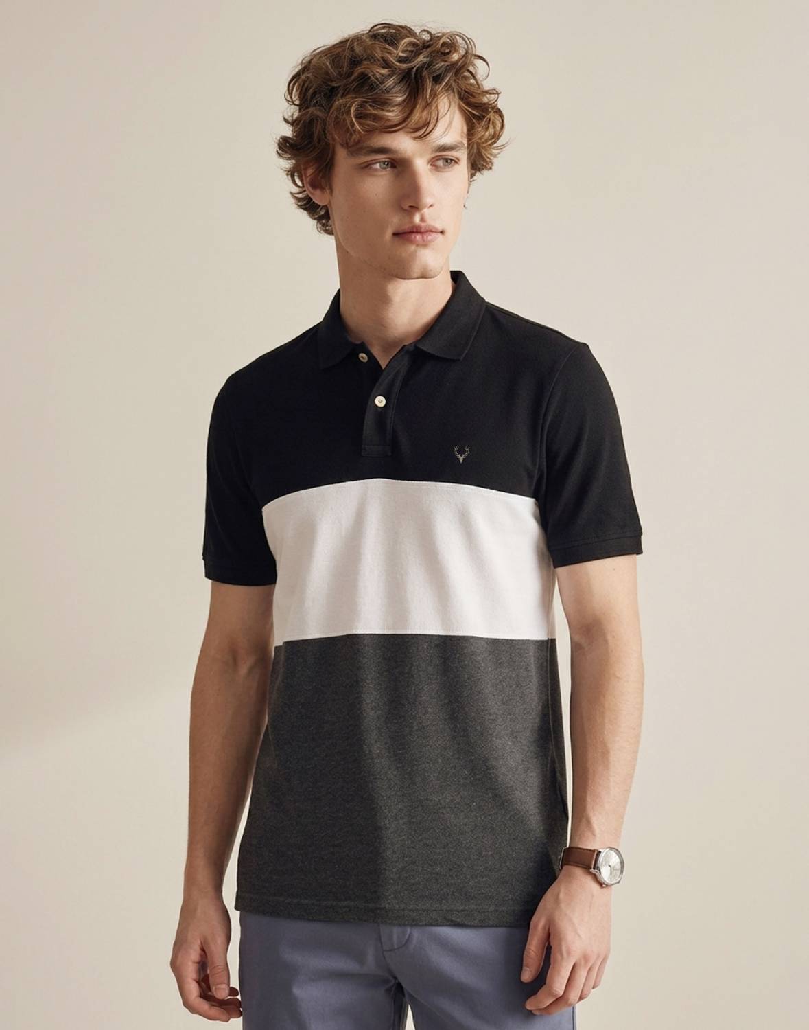 Allen Solly Colorblock Men Polo Neck Black T-Shirt