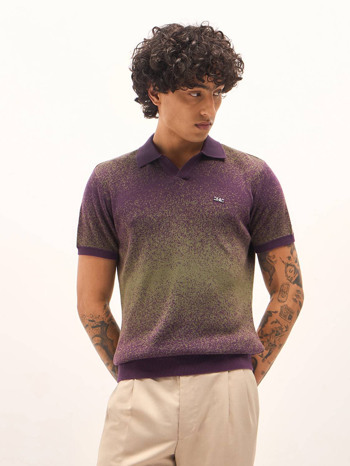 THE BEAR HOUSE Printed Men Polo Neck Dark Green T-Shirt