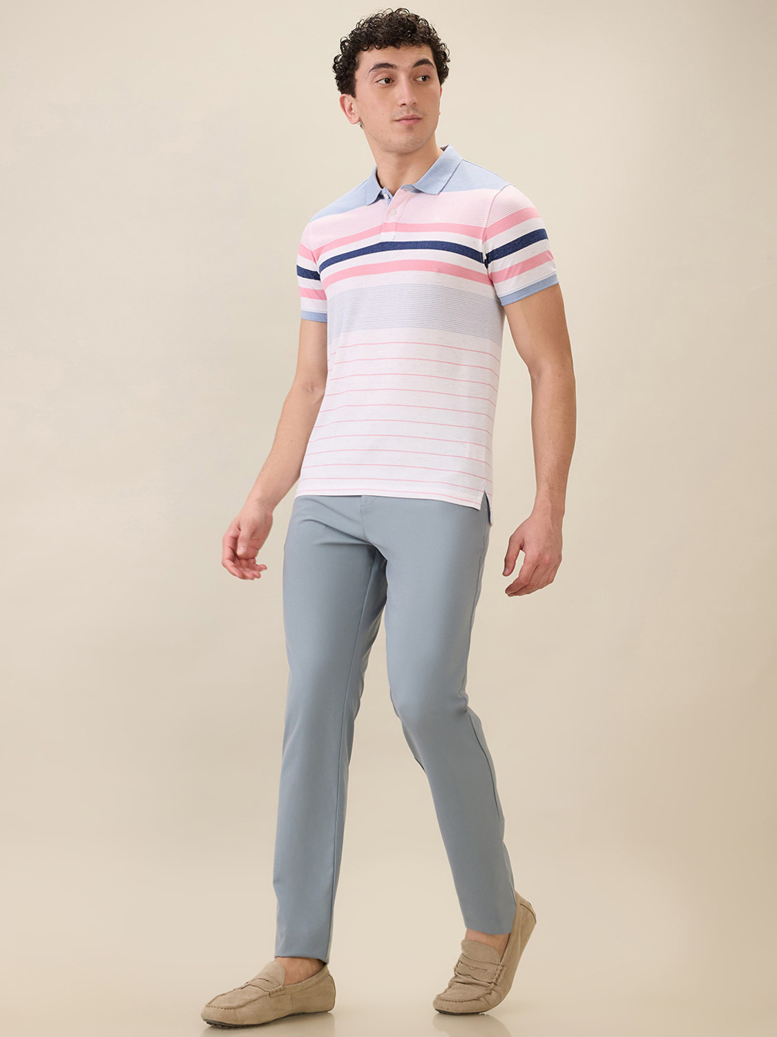 Image of PARX Striped Men Polo Neck Light Blue T-Shirt