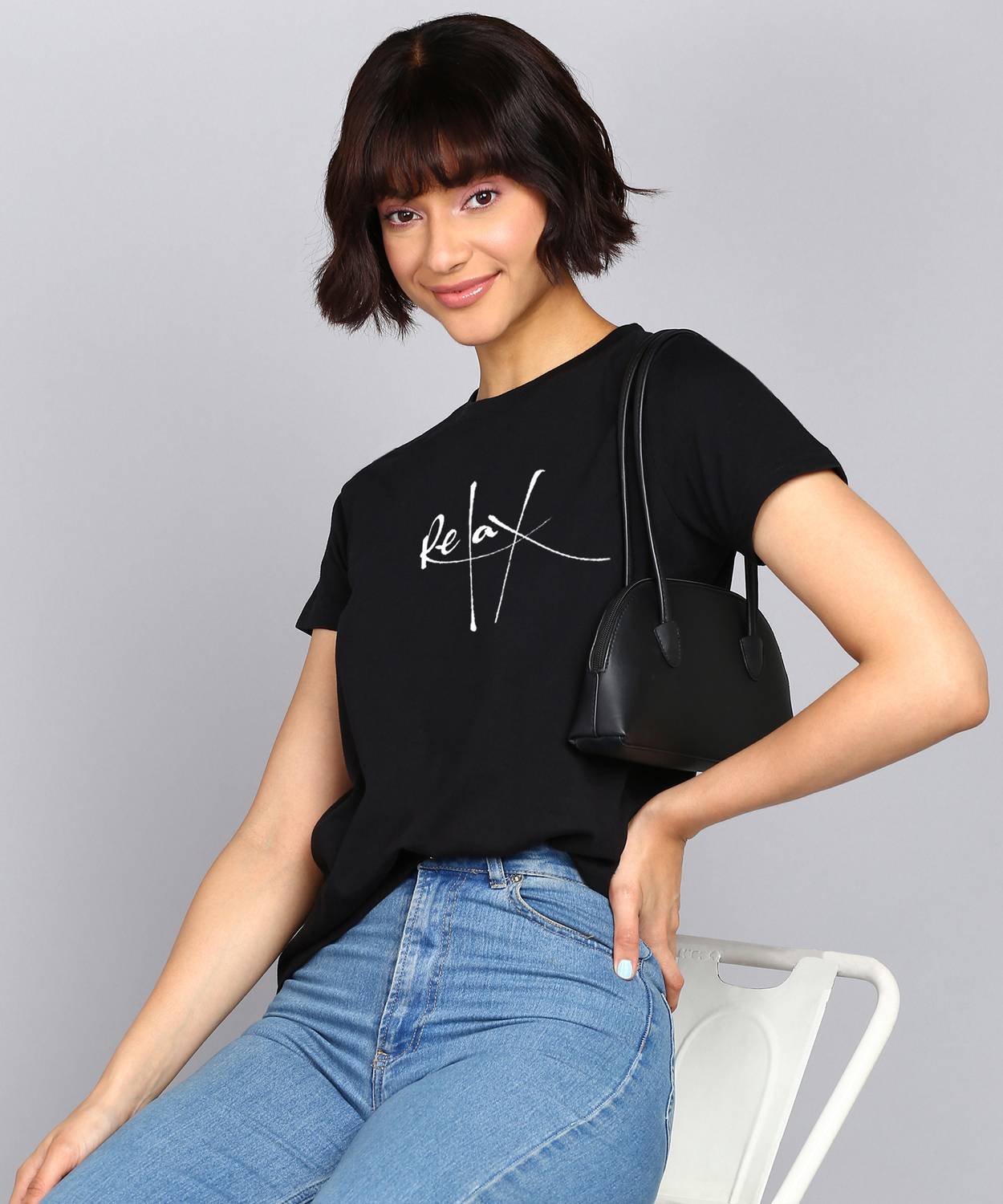 Adyavastram Typography Women Round Neck Black T-Shirt