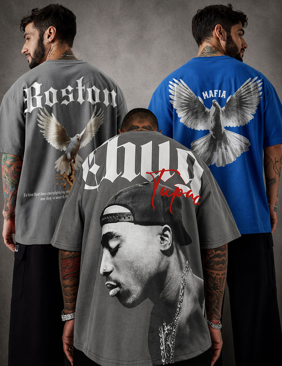 Force Graphic Print Men Round Neck Blue, Grey T-Shirt