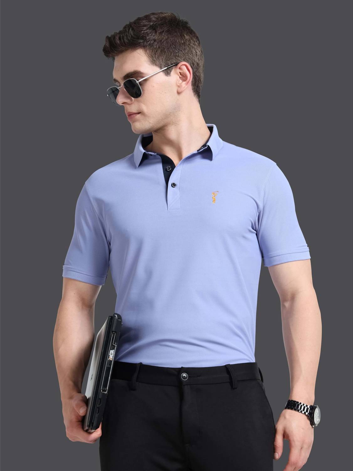 Stellers Men Solid Polo Neck Polyester Purple T-Shirt