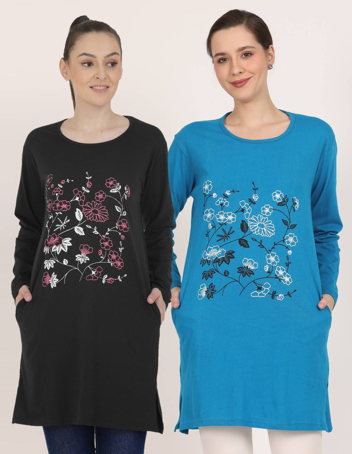 DASPRATION Printed Women Round Neck Black, Blue T-Shirt