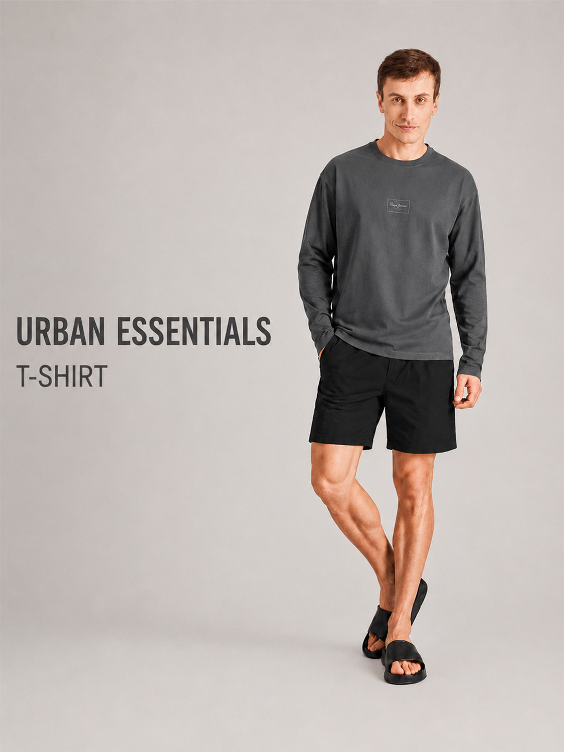 Image of Pepe Jeans Solid Men Round Neck Grey T-Shirt