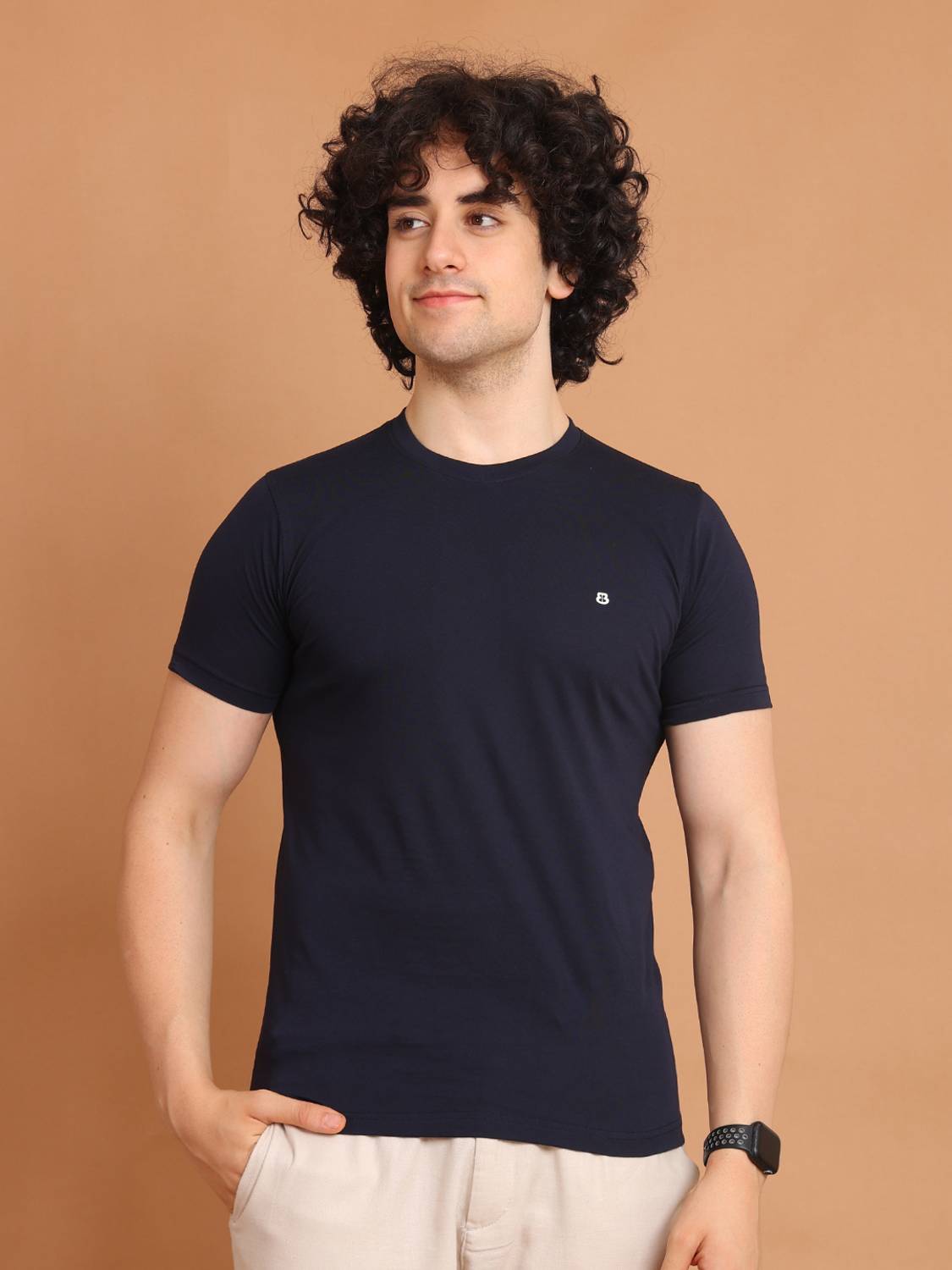 BERRYBLUES Solid Men Round Neck Blue T-Shirt