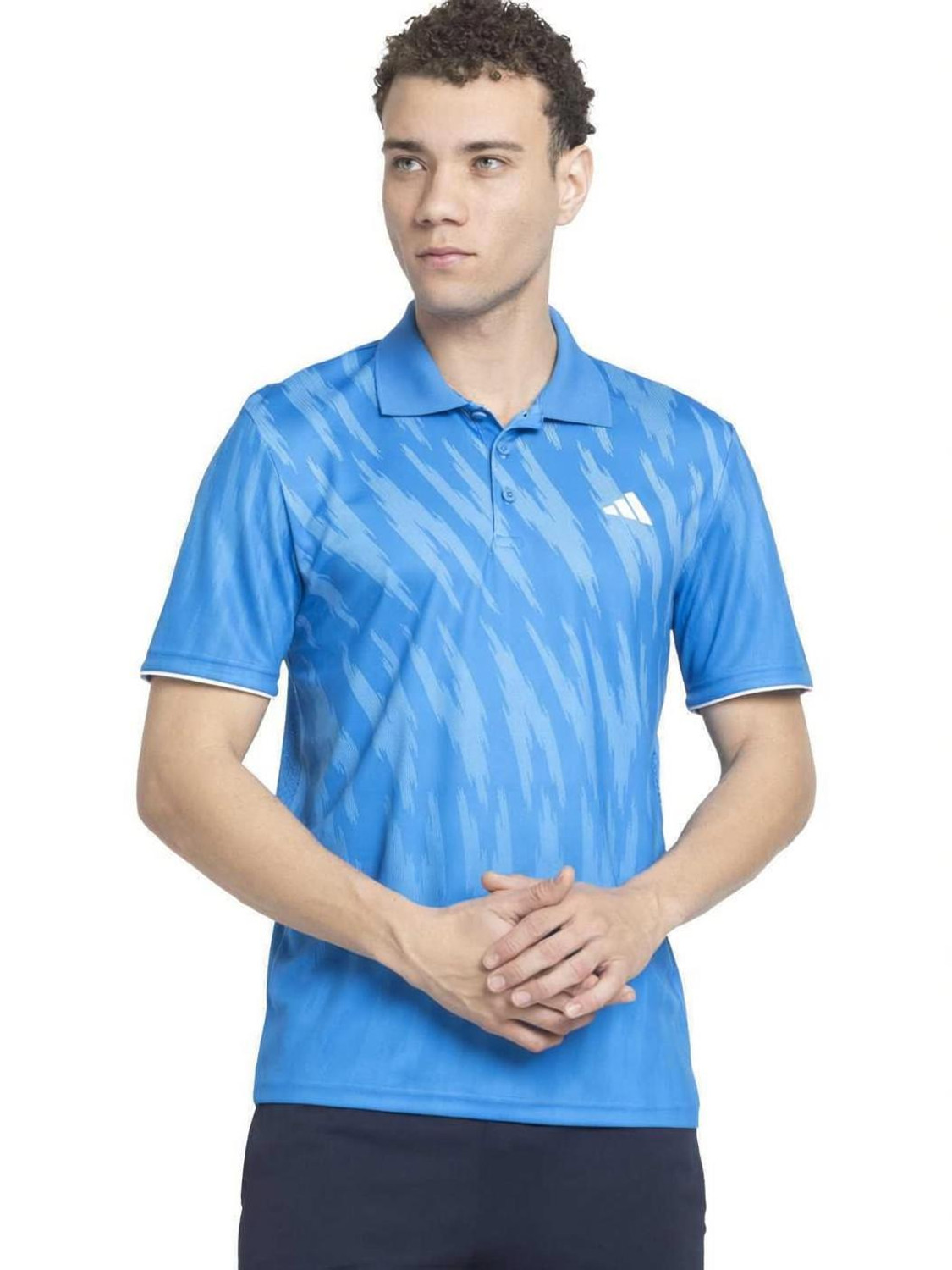 Image of ADIDAS Printed Men Hooded Neck Blue T-Shirt
