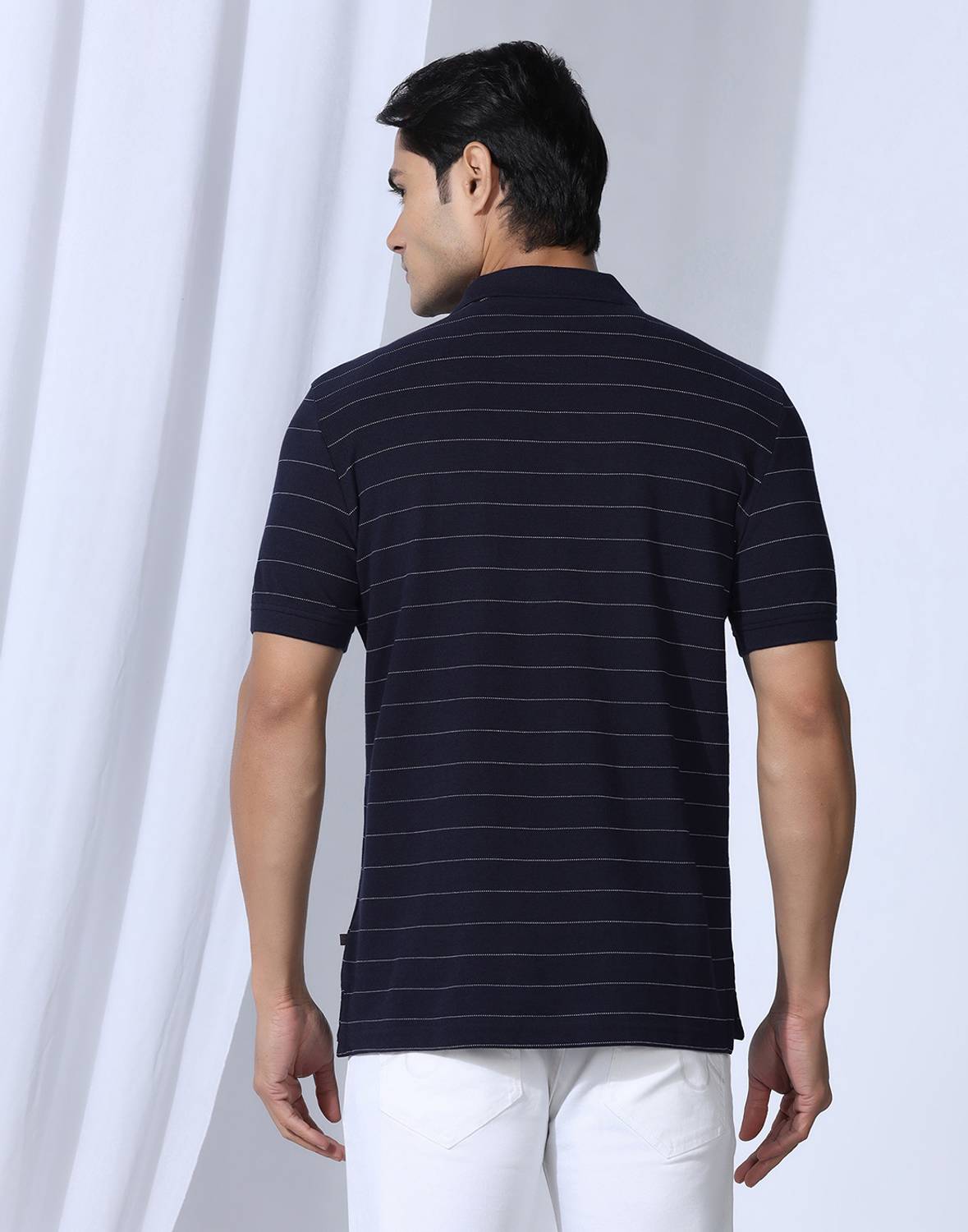 Blackberrys Striped Polo Neck Dark Blue T-Shirt - Image 2