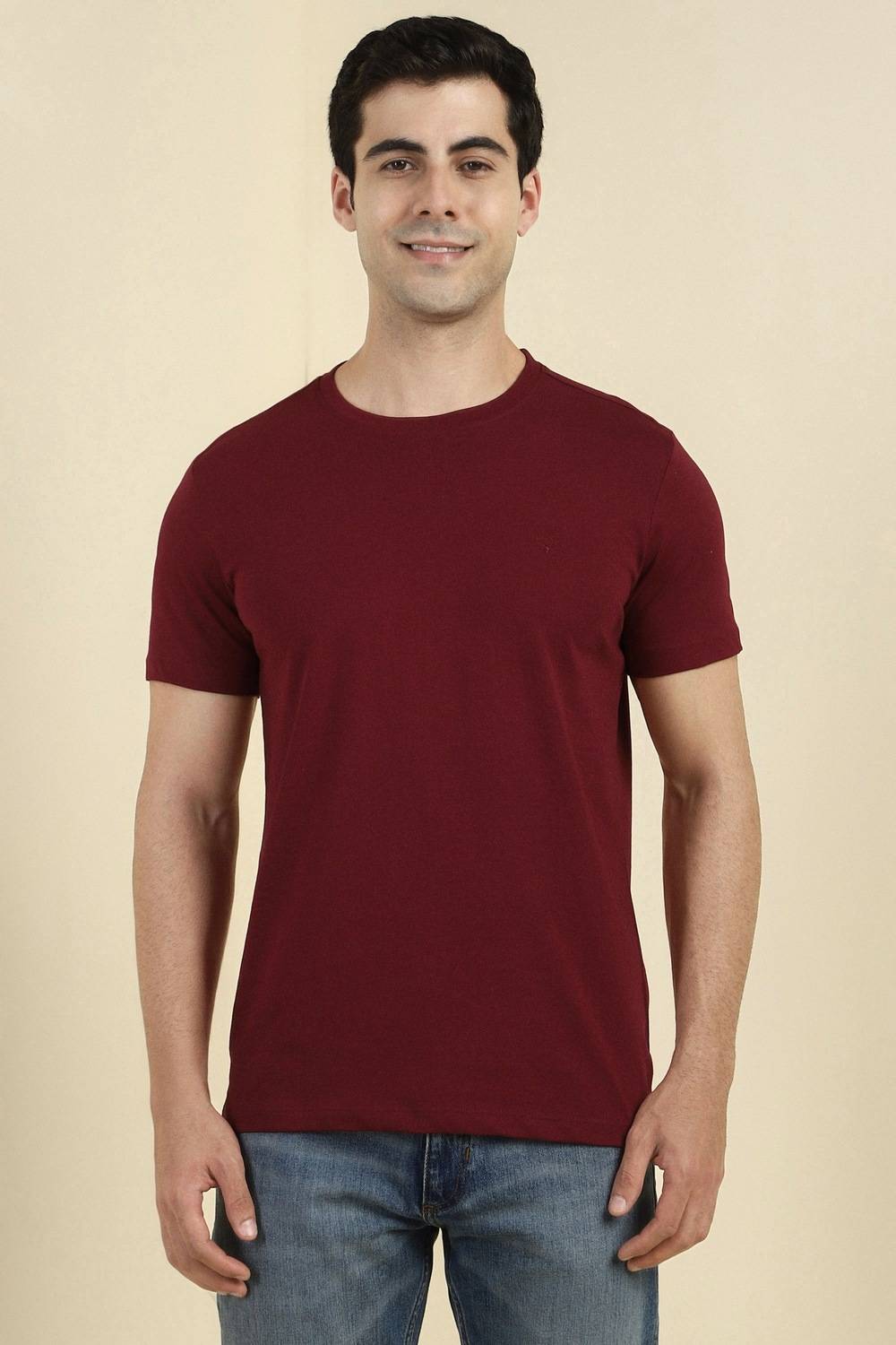 Allen Solly Solid Men Crew Neck Maroon T-Shirt