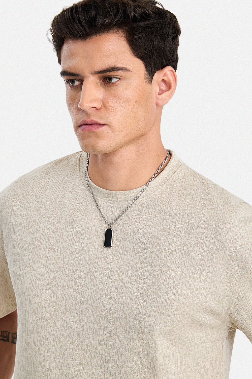 Image of Snitch Solid Men Round Neck Beige T-Shirt