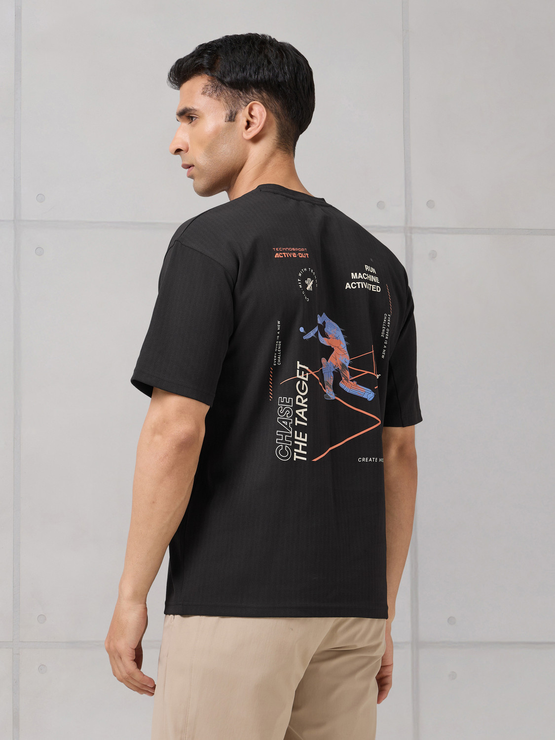 Image of TECHNOSPORT Graphic Print Men Round Neck Black T-Shirt