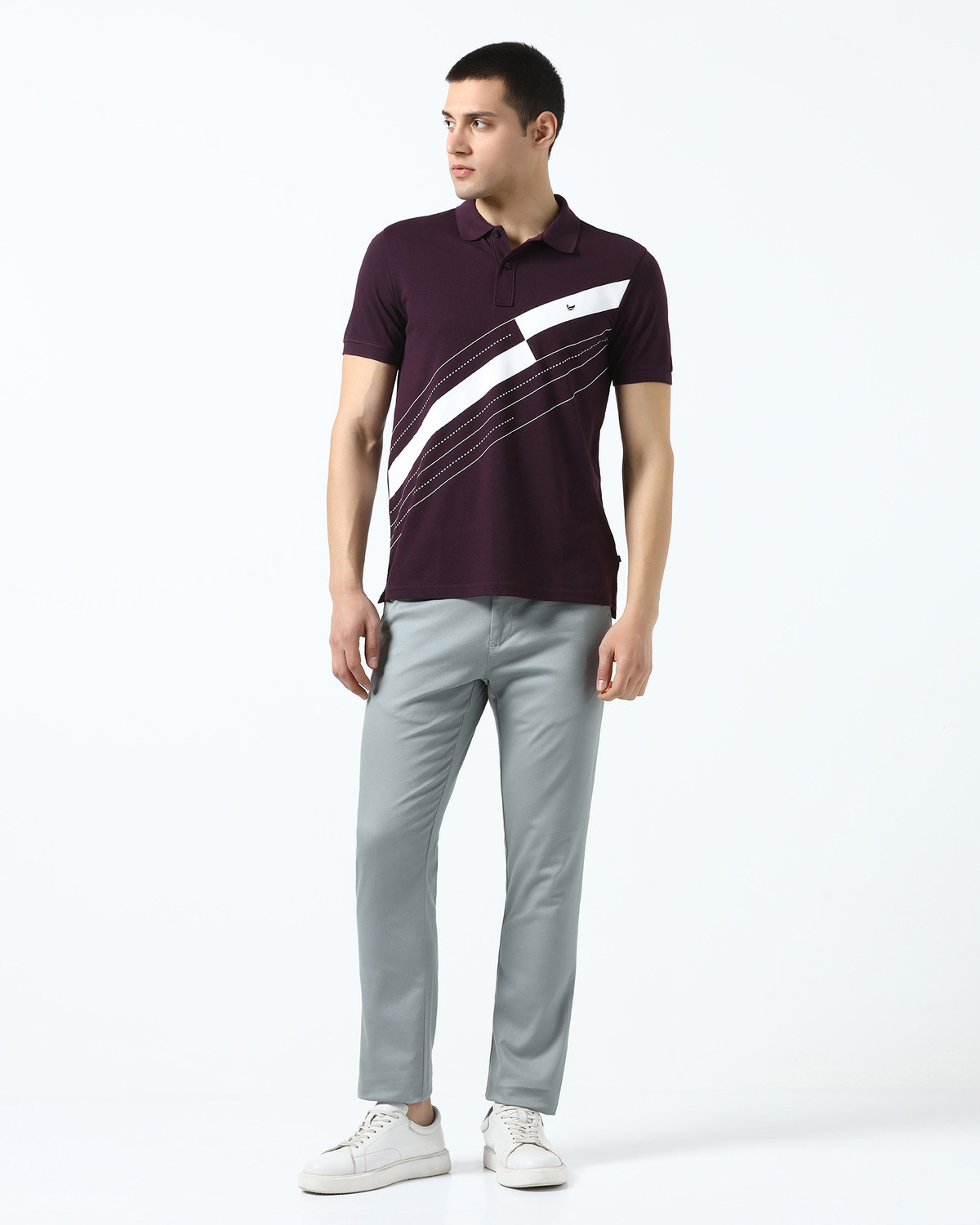 Image of Blackberrys Printed Men Polo Neck Maroon T-Shirt