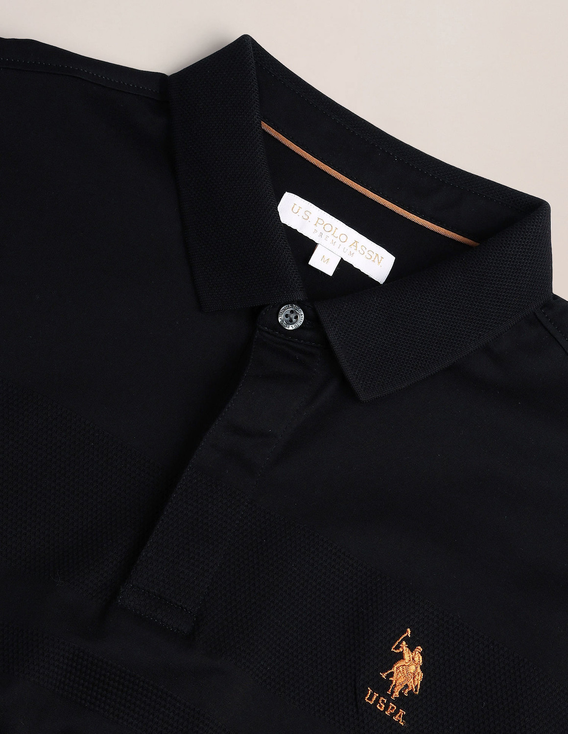 Image of U.S. POLO ASSN. Men Solid Polo Neck Cotton Blend Black T-Shirt