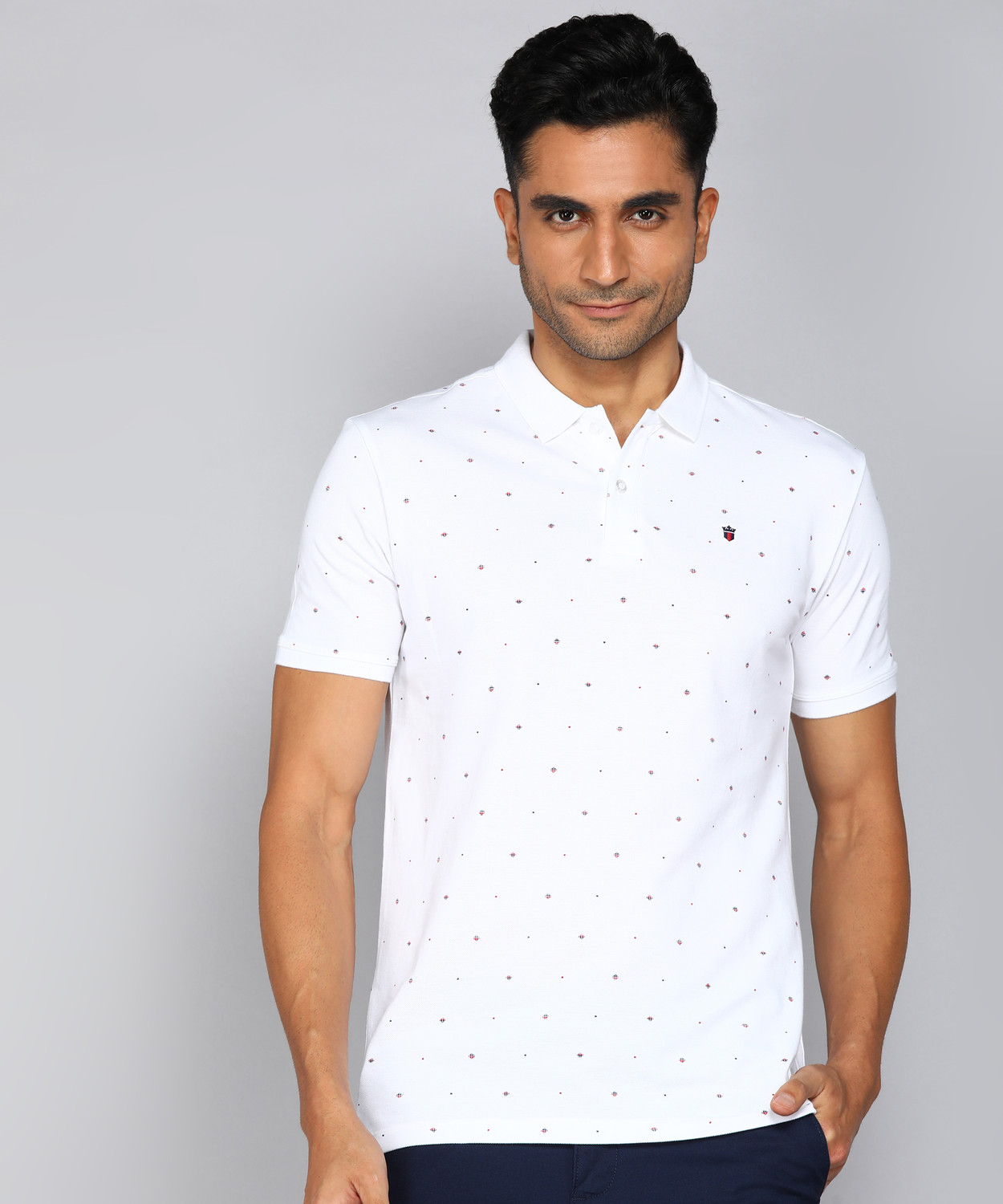 Image of Louis Philippe Jeans Printed Men Polo Neck White T-Shirt