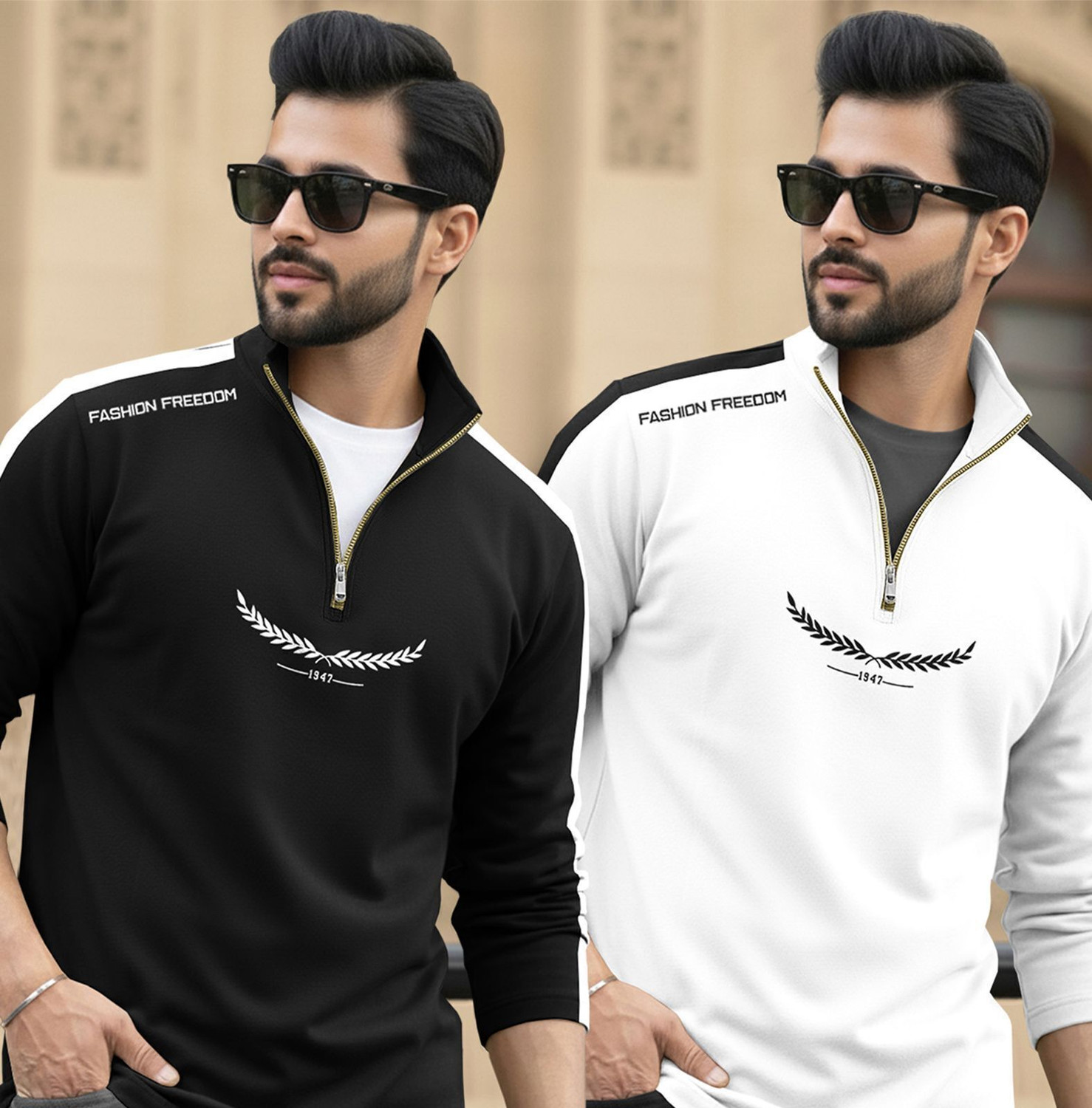 Image of TRIPR Printed Men Henley Neck Black, White T-Shirt