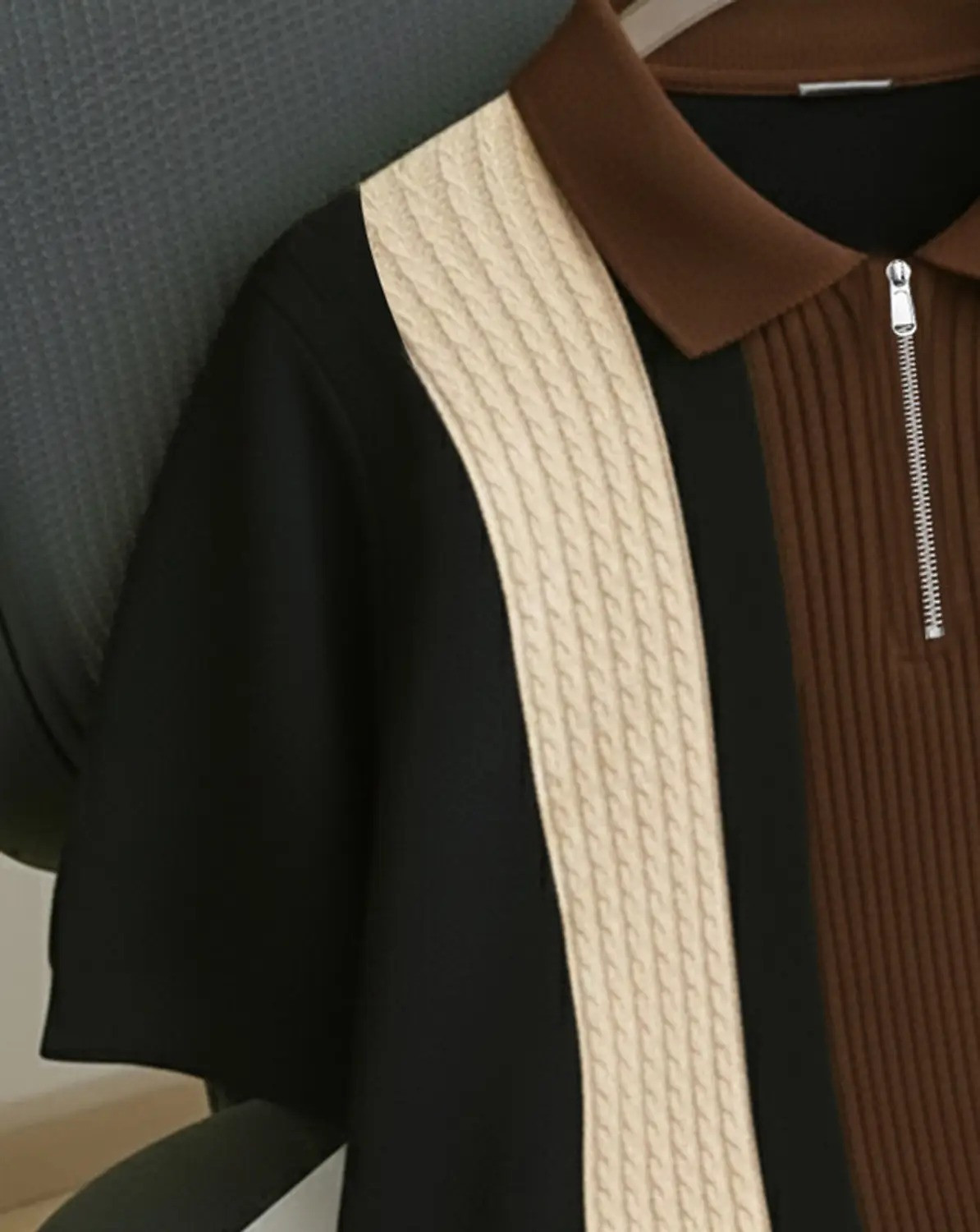 Image of KAJARU Striped, Self Design Men Polo Neck Black, Brown, Beige T-Shirt