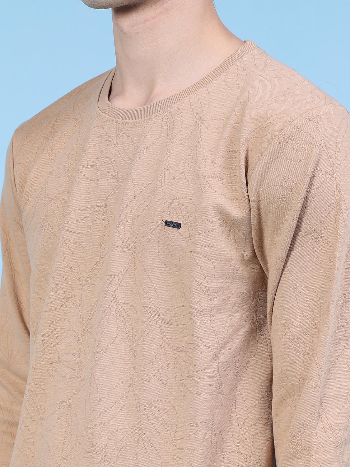 Image of V-MART Solid Men Round Neck Beige T-Shirt