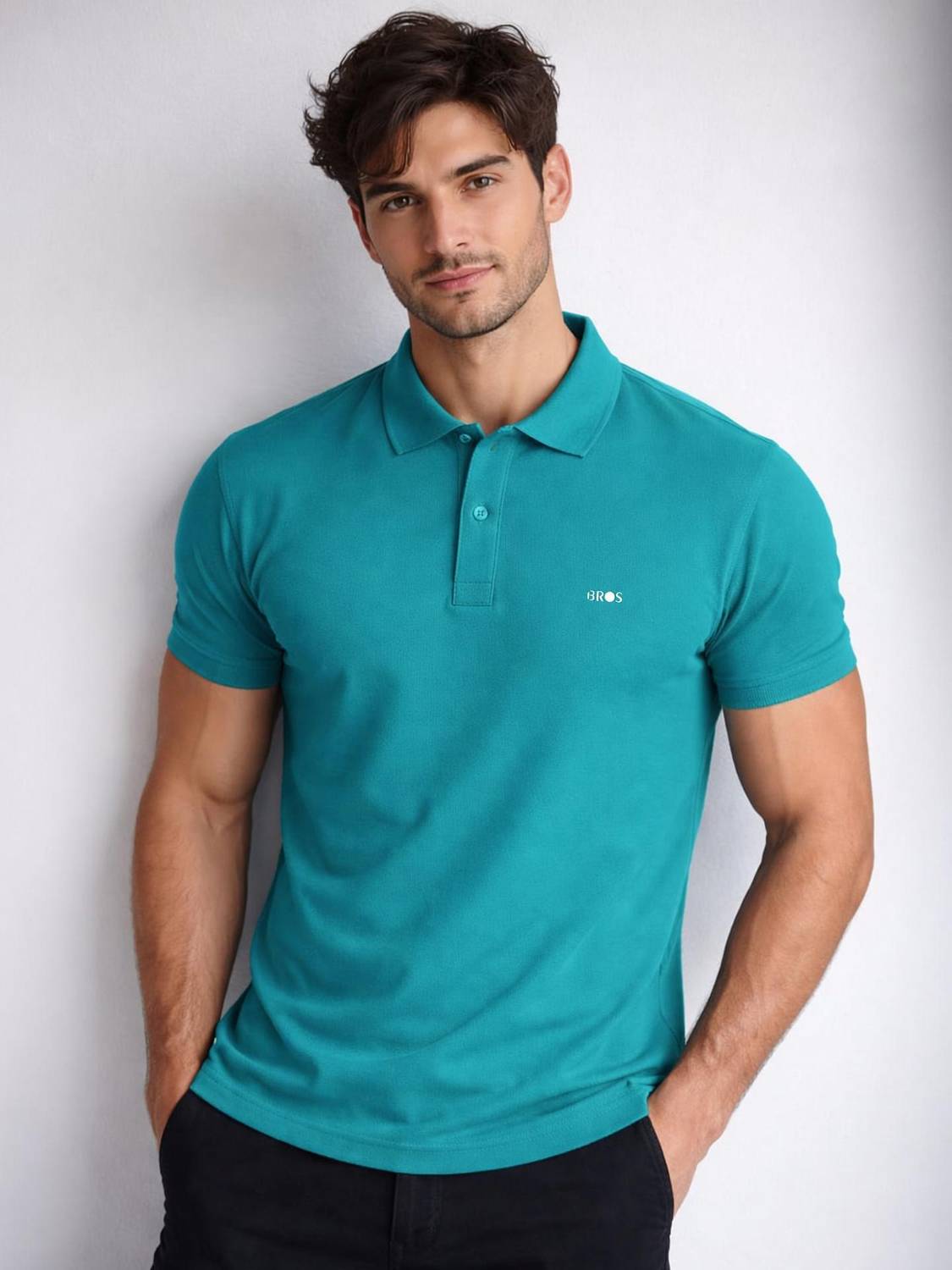 3BROS Solid Men Polo Neck Blue T-Shirt