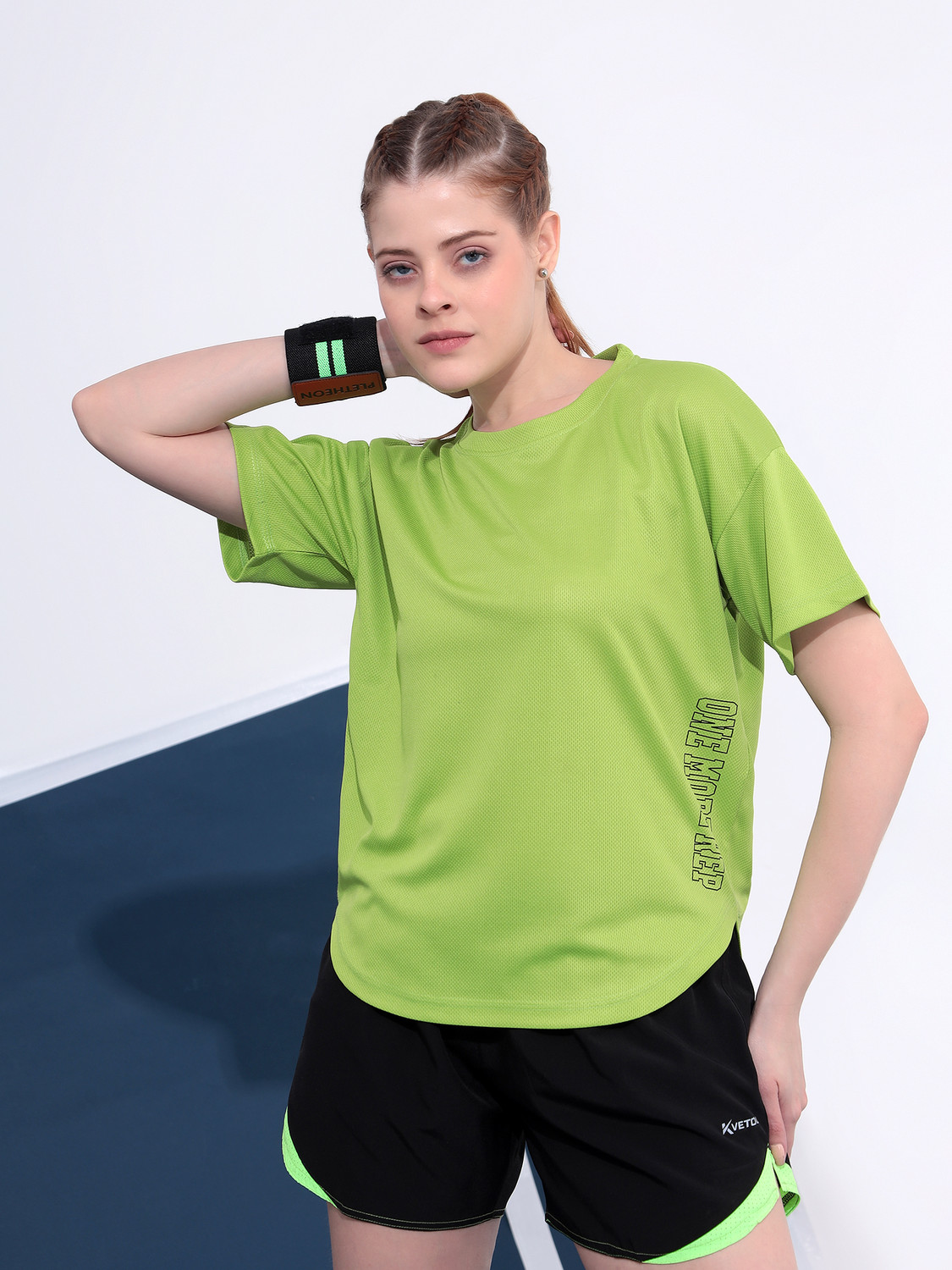 Image of KVETOO Printed Women Round Neck Green T-Shirt