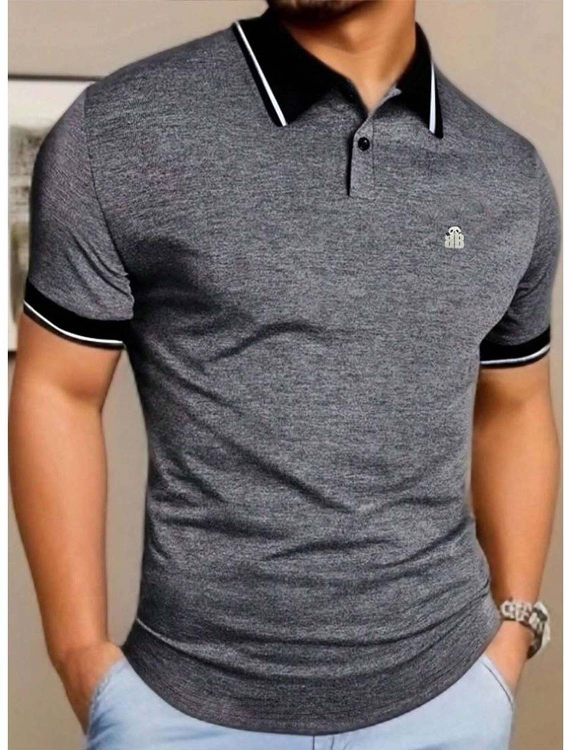 Bliss Bell Men Printed Polo Neck Cotton Blend Beige T-Shirt