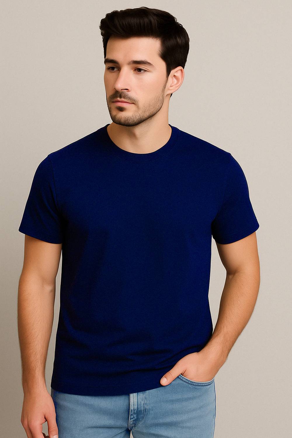 NOW OR NEVER Solid Men Round Neck Blue T-Shirt
