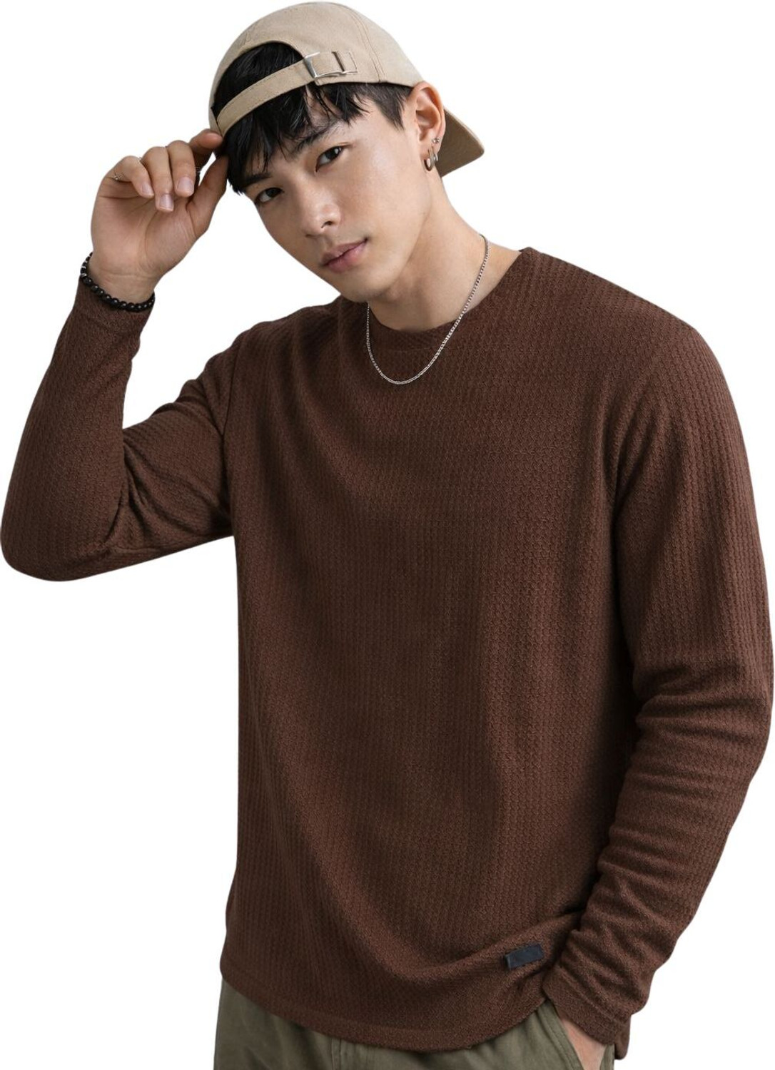 Image of KAJARU TEES Solid Men Round Neck Brown T-Shirt