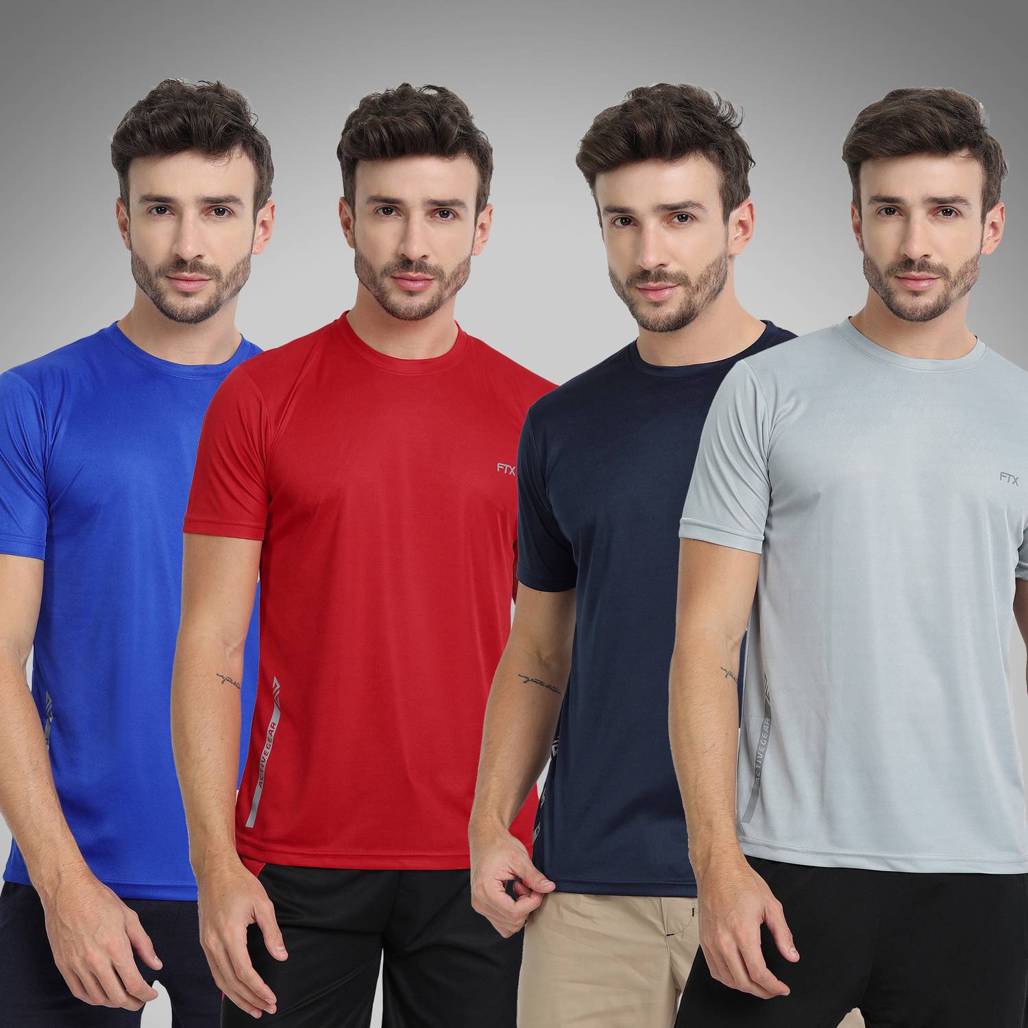 FTX Pack of 4 Men Solid Round Neck Polyester Multicolor T-Shirt