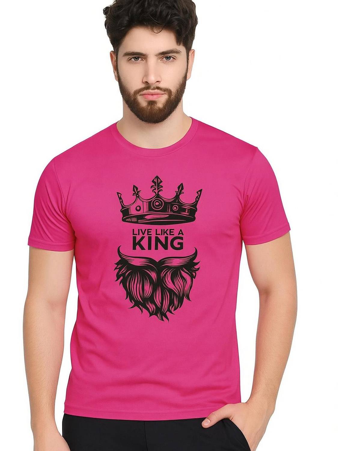 AFCollection Printed Men Round Neck Pink T-Shirt