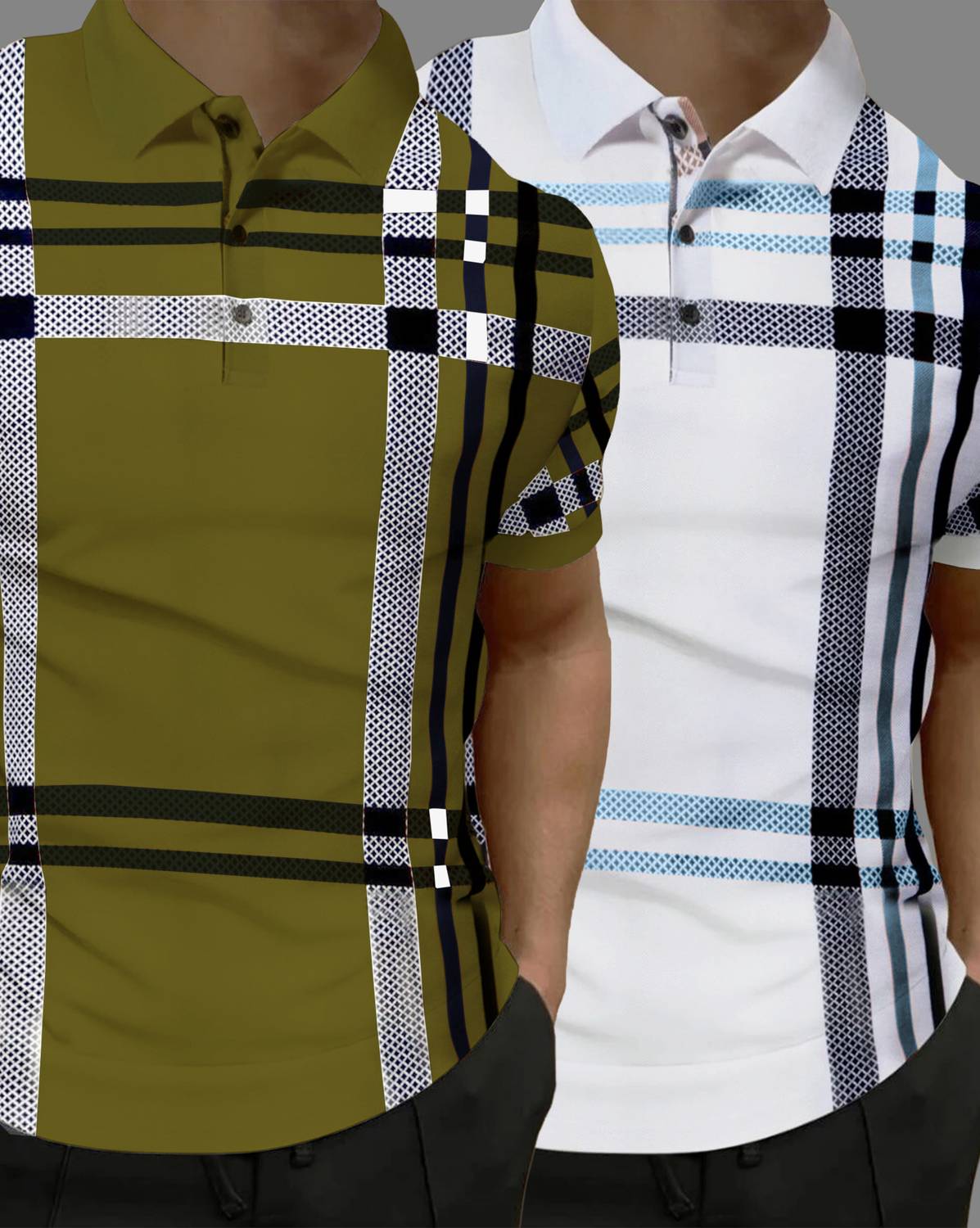 AUSK Pack of 2 Men Checkered Polo Neck Cotton Blend Multicolor T-