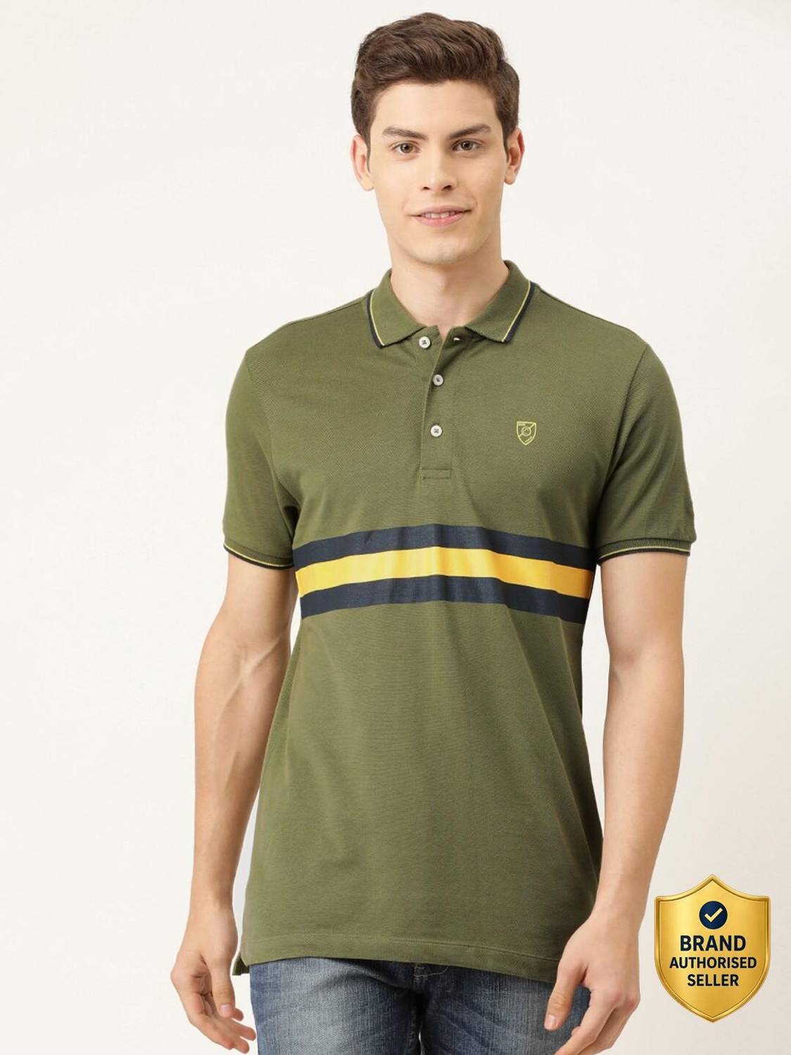 BEING HUMAN Striped Men Polo Neck Green T-Shirt