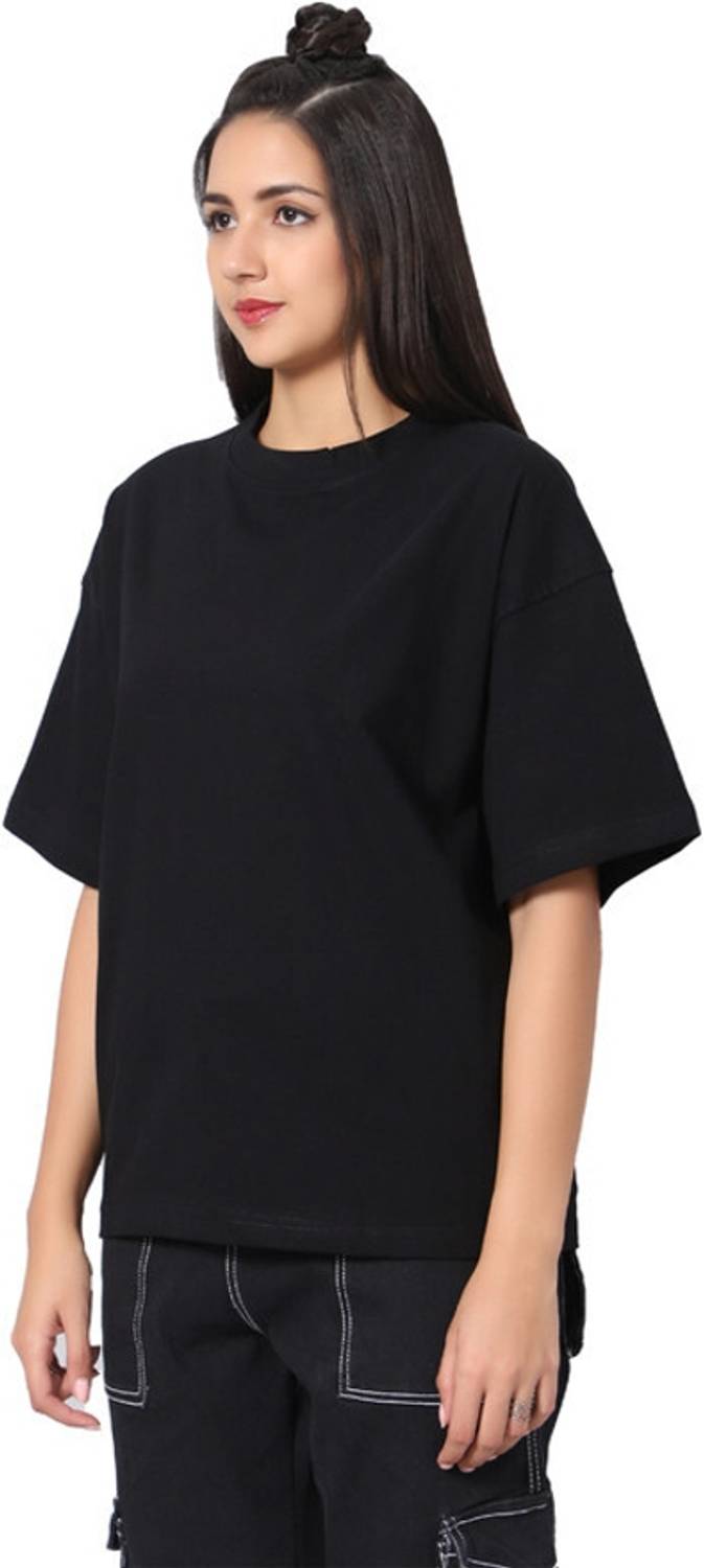Besick Solid Women Round Neck Black T-Shirt