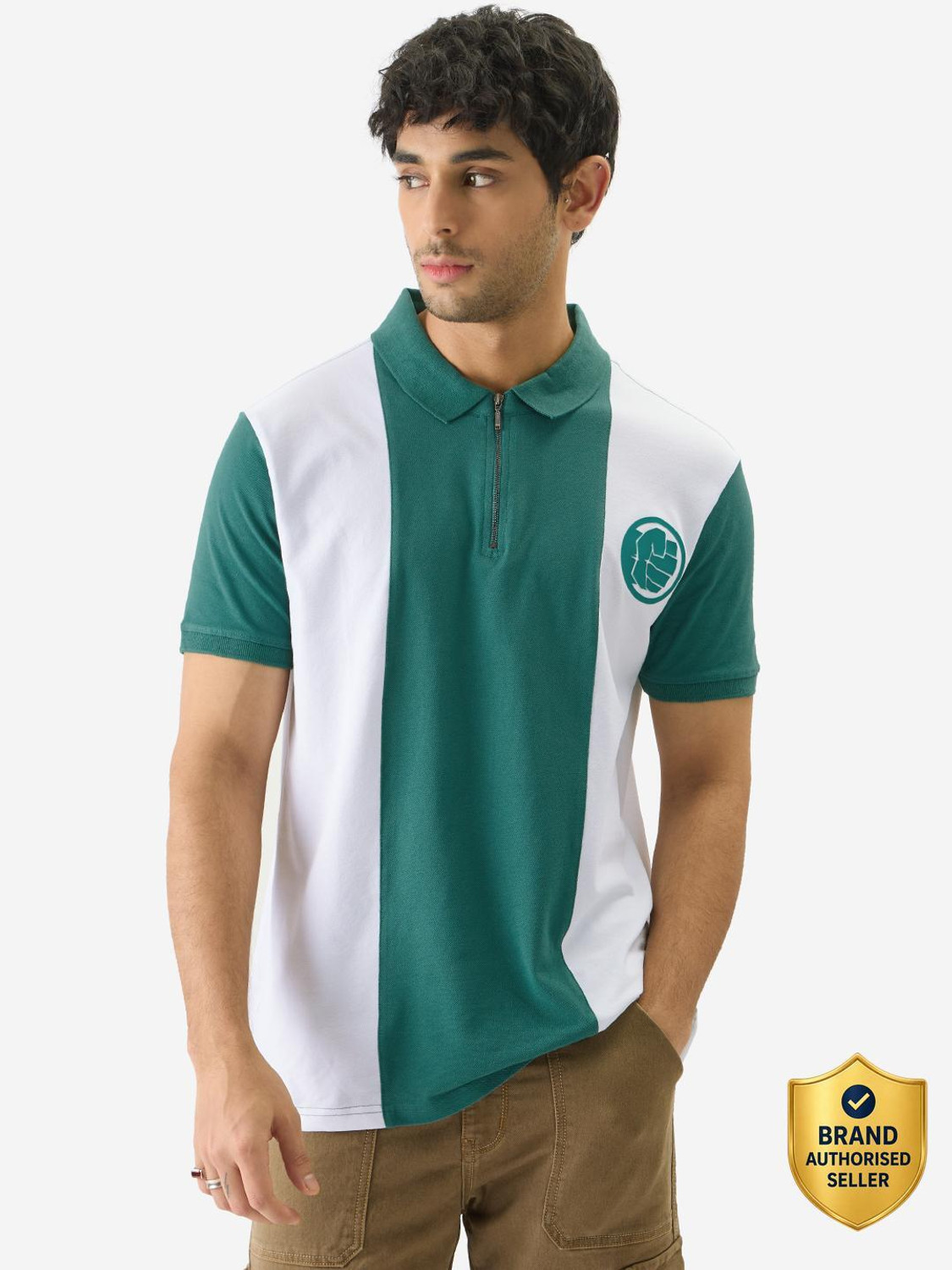 Image of The Souled Store Printed Men Polo Neck Green T-Shirt
