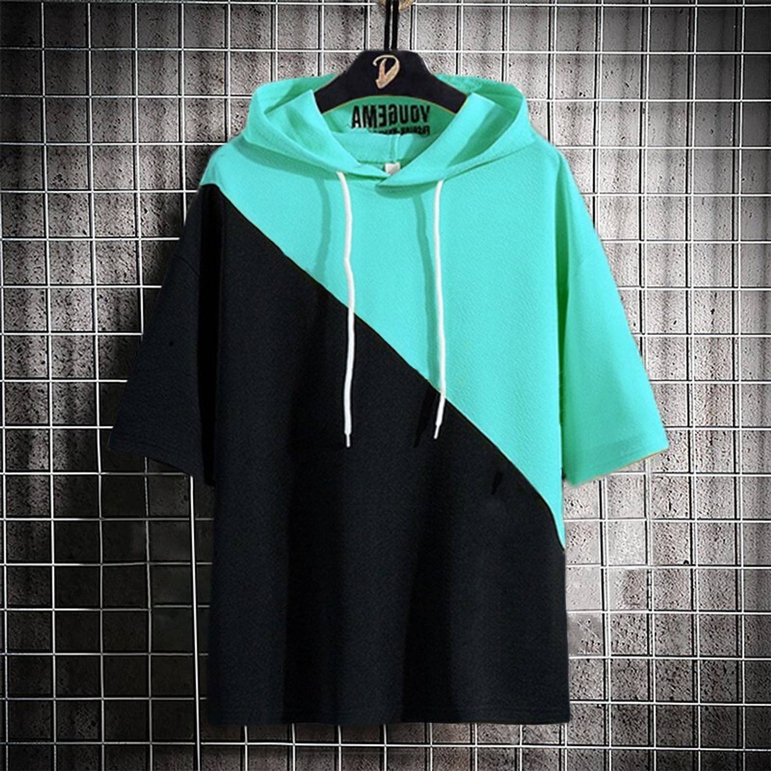 Try This Men Colorblock Hooded Neck Cotton Blend Black, Yellow T-