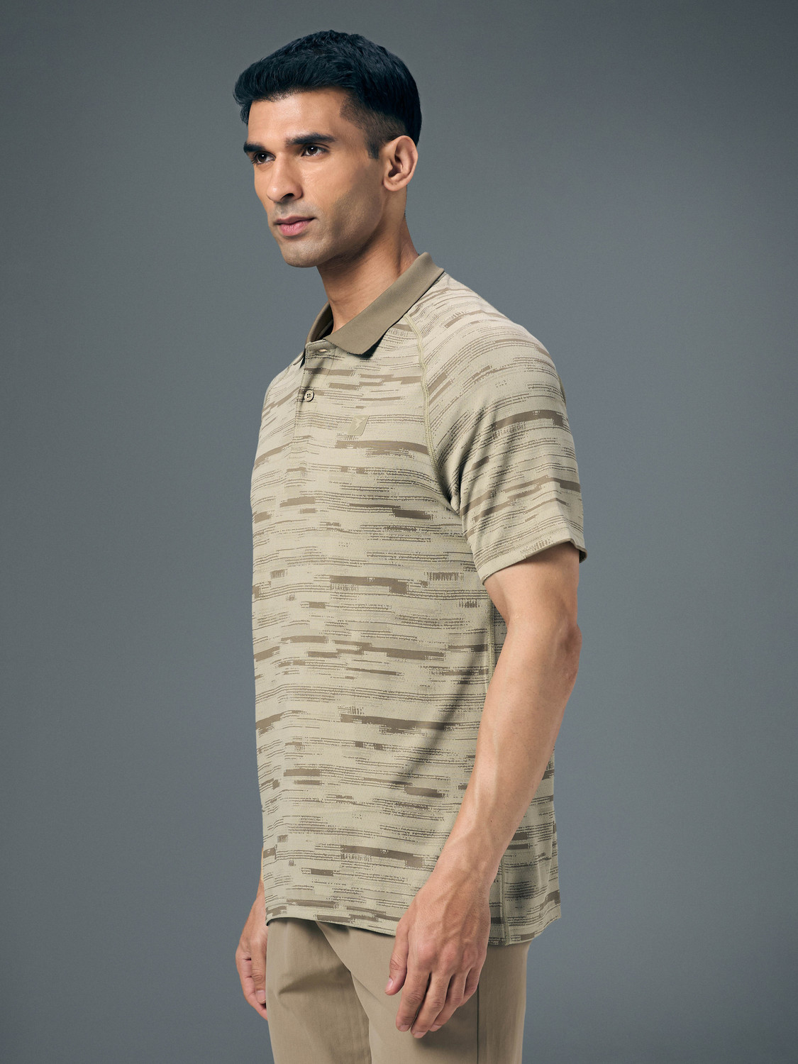 Image of TECHNOSPORT Printed Men Polo Neck Beige T-Shirt