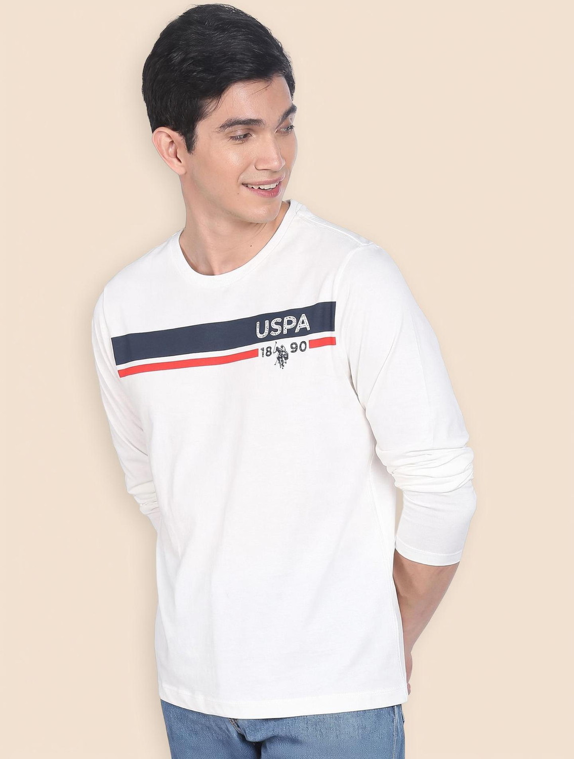 Image of U.S. POLO ASSN. Printed Men Round Neck White T-Shirt