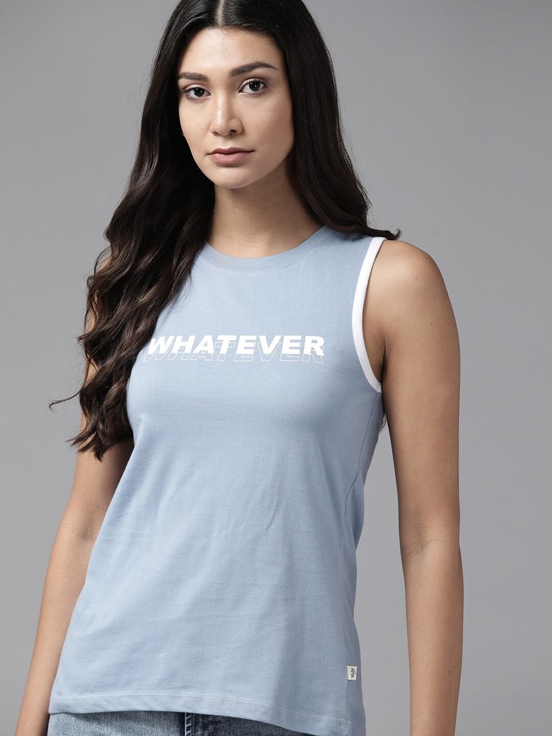 Image of Roadster Printed Women Round Neck Blue T-Shirt