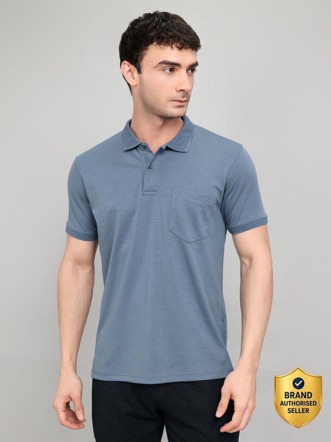 Image of MONTE CARLO Solid Men Polo Neck Blue T-Shirt
