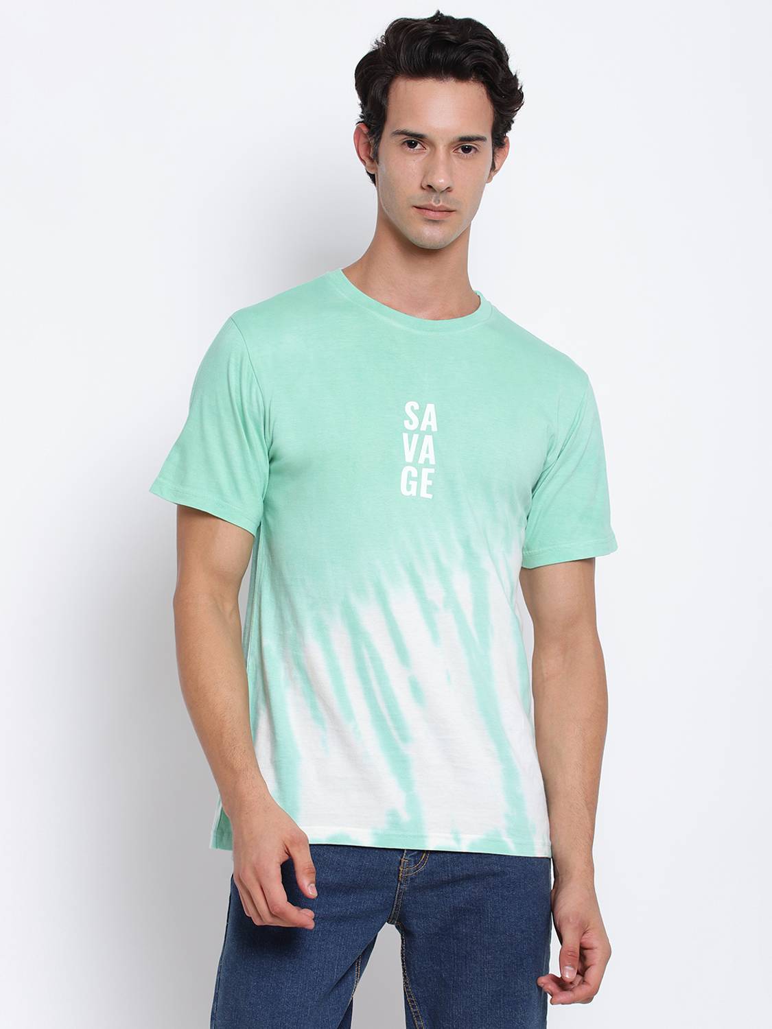 Belliskey Tie & Dye Men Round Neck Light Green, White T-Shirt