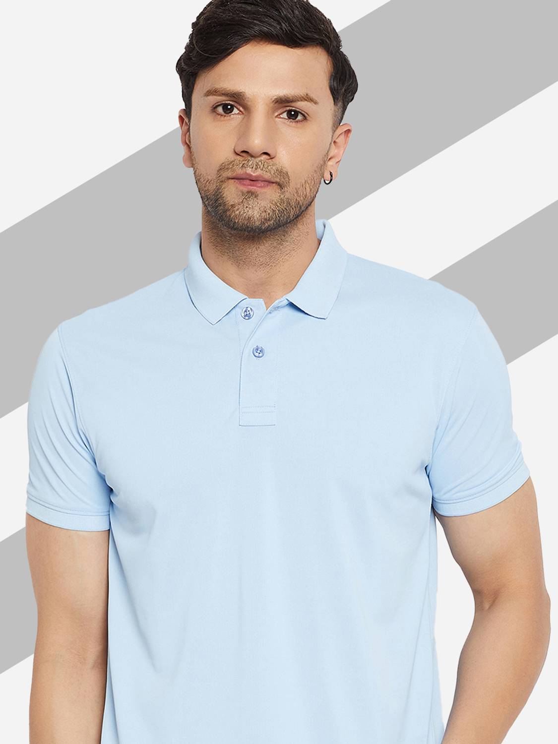 98 Degree North Solid Men Polo Neck Light Blue T-Shirt